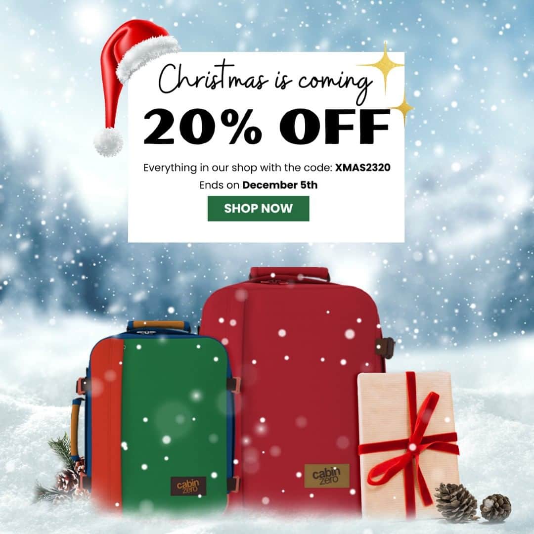 CABINZEROのインスタグラム：「🎁 Spread the holiday cheer with 20% off all CabinZero items this Christmas! Use code XMAS2320  🛍 https://www.cabinzero.com/?utm_source=Social+Media&utm_medium=Facebook&utm_campaign=Christmas+gifts  #CabinZero #Travel #backpack #packing #Zerohassletravel #Winnter #Christmas #Sale #backpacksale #Christmasgift #Gift #Idea」