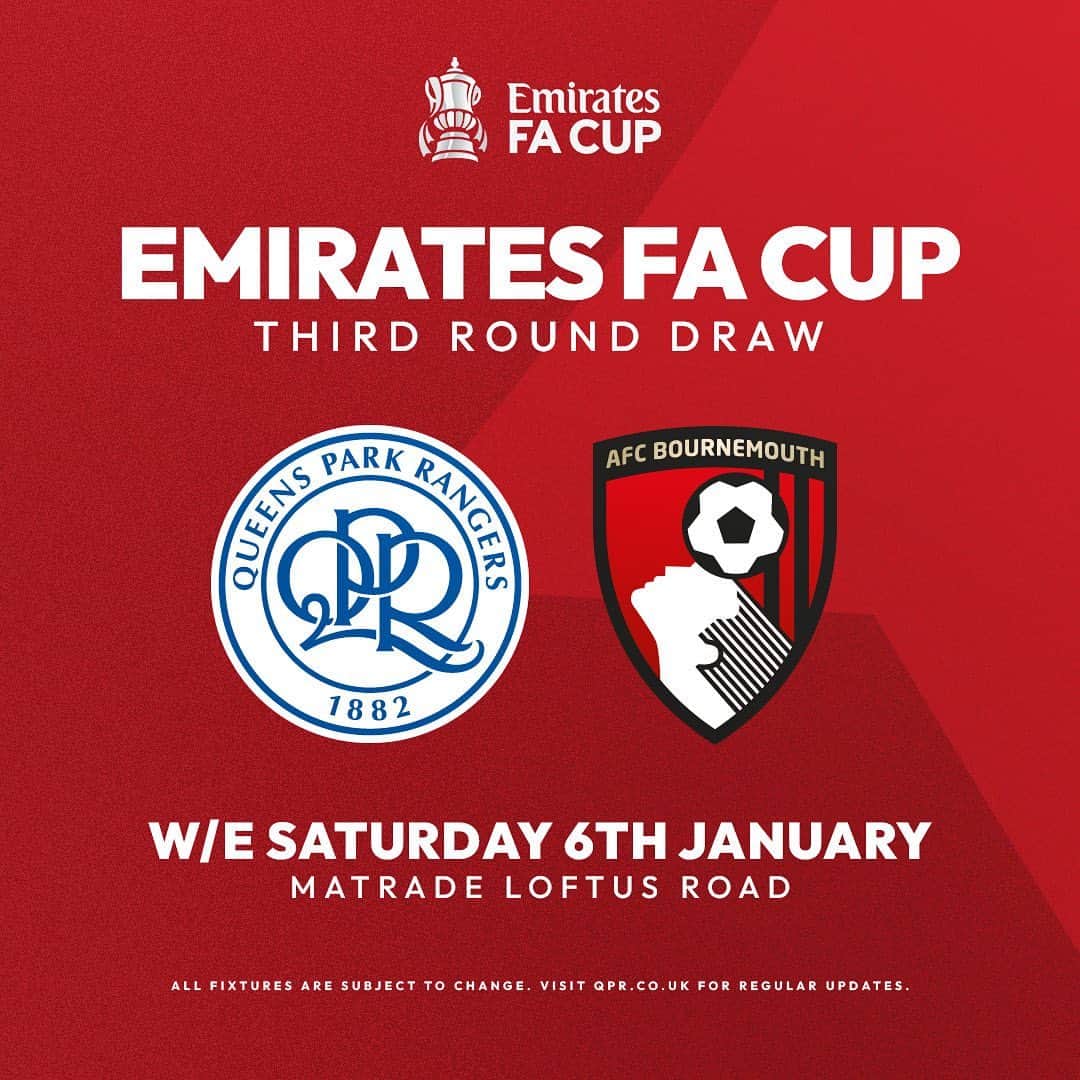 クイーンズ・パーク・レンジャーズFCさんのインスタグラム写真 - (クイーンズ・パーク・レンジャーズFCInstagram)「FA Cup Third Round draw ✅  We'll host Bournemouth at home 🏠」12月3日 22時29分 - officialqpr