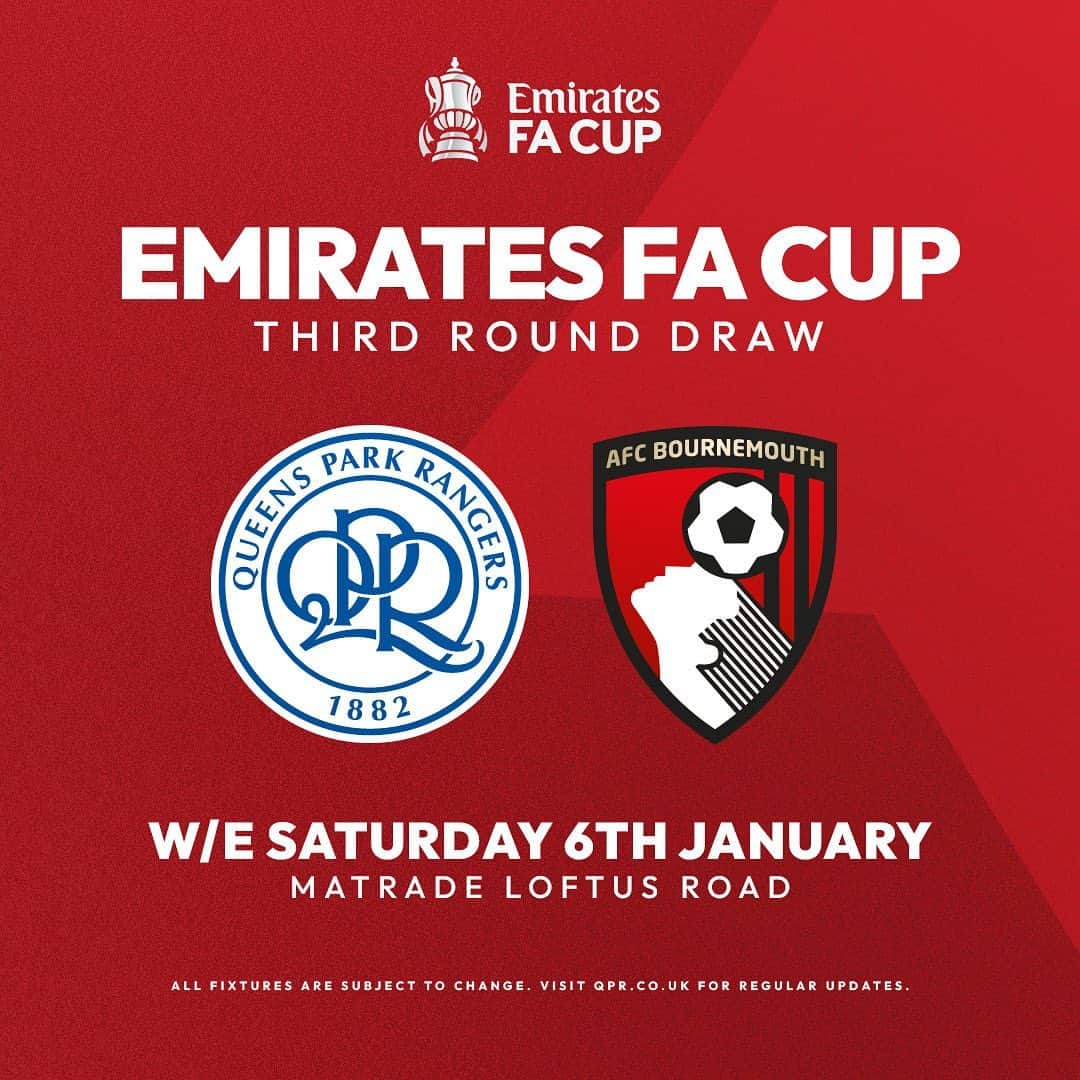 クイーンズ・パーク・レンジャーズFCのインスタグラム：「FA Cup Third Round draw ✅  We'll host Bournemouth at home 🏠」