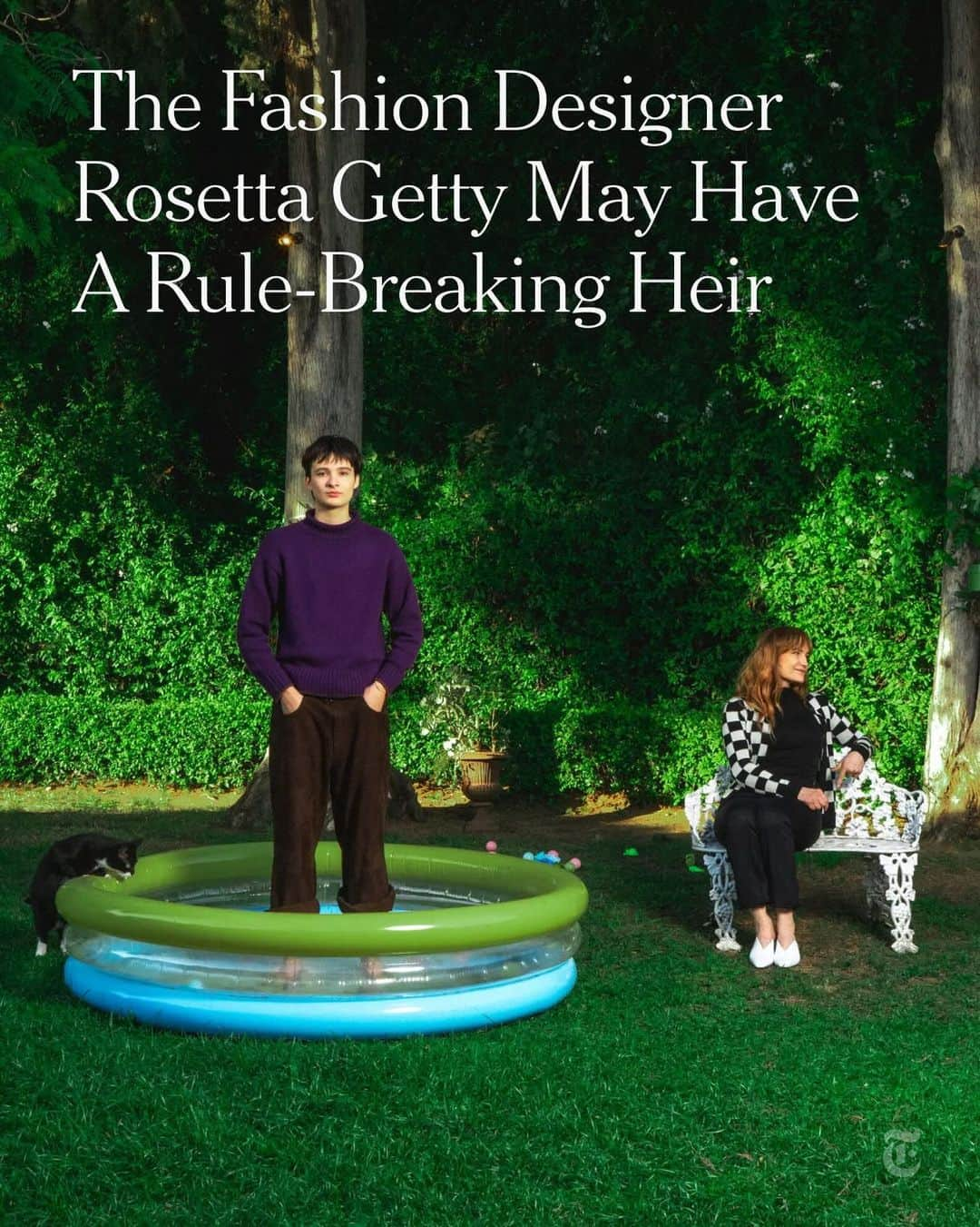 New York Times Fashionのインスタグラム：「Violet Getty, daughter of fashion designer Rosetta Getty, said that for as long as she could remember, she hadn’t dressed like other girls. Once, she wore a deflated soccer ball as a hat and headphones as a belt.  On Nov. 16, Violet and her mother released their first joint collection, made up of about a dozen unisex styles. Starting at $150, the collection is priced lower than the main @rosettagetty line, with some proceeds from sales going to the Los Angeles LGBT Center.  Click the link in the bio to read more about how @violet.getty is taking part in the Getty family business from @jtes. Photo by @jgeigs」