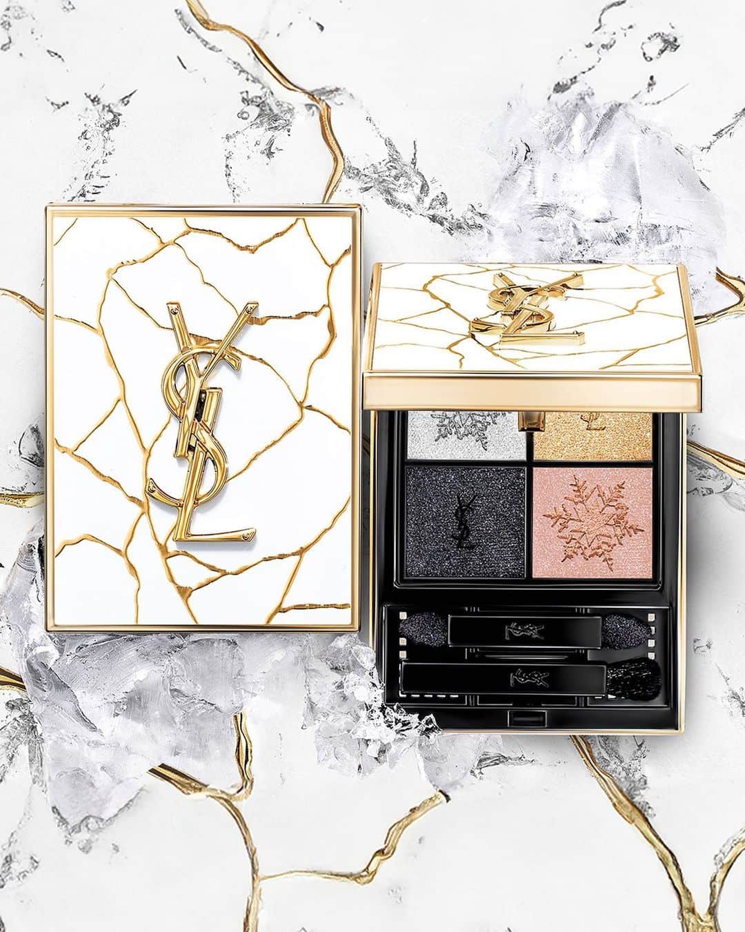 Yves Saint Laurent Beautyのインスタグラム：「An icon embossed in golden marble. Discover the limited edition COUTURE MINI CLUTCH N°910 TROCADARO NIGHTS.   #YSLBeauty #Holidays」