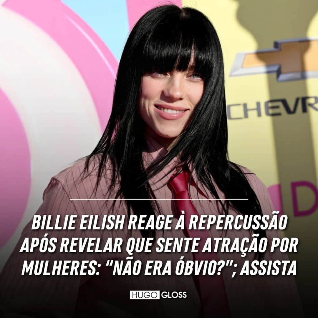 Hugo Glossのインスタグラム：「Billie Eilish ficou surpresa com a reação do público ao descobrir sua atração por mulheres. Em entrevista à @variety neste sábado (2), a cantora explicou por que não abordou o assunto antes, falou sobre declarar sua sexualidade publicamente e ainda brincou com a situação. Billie também entregou algumas inseguranças que sente em relação a mulheres.  ➡️ Vem ler e assistir, clicando no link da bio ou no destaque "News".  (📷: Getty)」