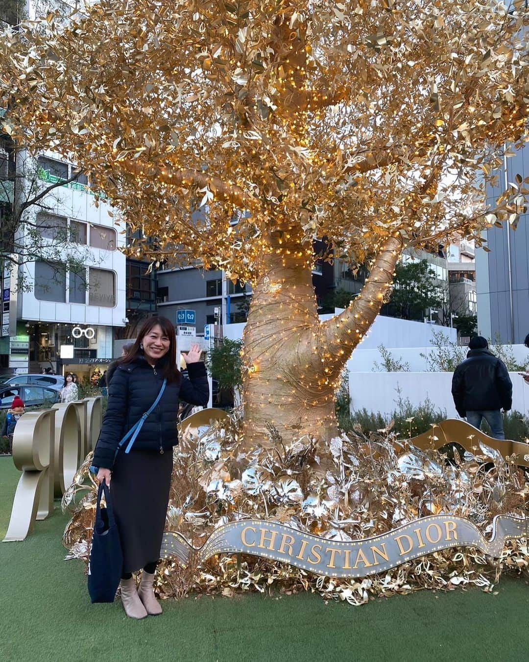 大隅智子のインスタグラム：「東京の表山道へ。 イルミネーションが始まってました。 ツリーが多く、ブランドのお店が並び、華やかでした。 12月の夜の表山道は本当に素敵です。 カフェも多く、パリのような雰囲気も味わえます。 #表山道　#イルミネーション」