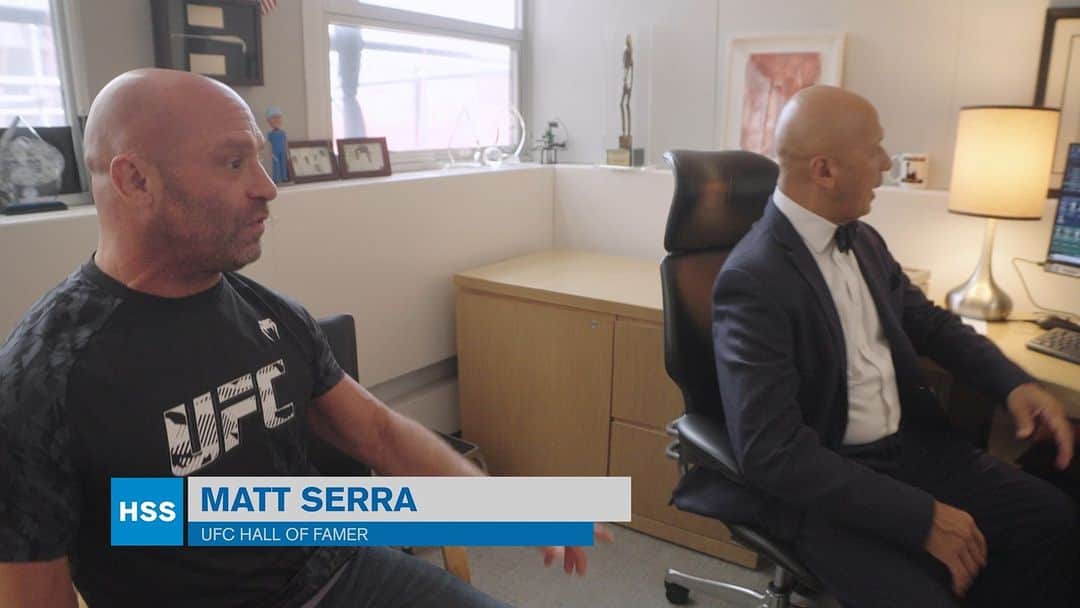 UFCのインスタグラム：「UFC Hall of Famer, @MattSerraBJJ, catches up with Dr. Jose Rodriguez, hip & knee surgeon at @HSpecialSurgery.   Their advancements in technology assisted with giving Matt the ability to do Jiu-Jitsu & walk again!」