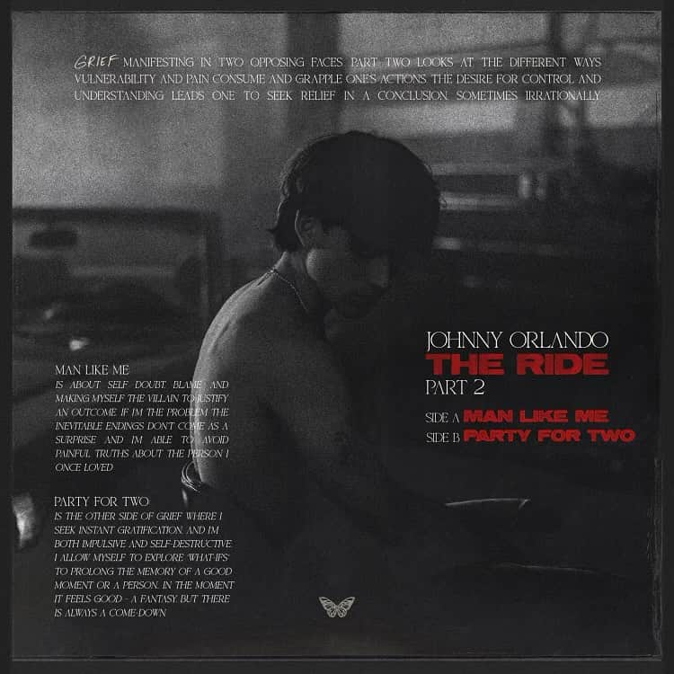 ジョニー・オーランドさんのインスタグラム写真 - (ジョニー・オーランドInstagram)「I thought I had everything figured out at this point. I look back now all I see is self sabotage, self loathing.  Guilt is a central theme in Part Two, and an exceptionally powerful emotion. An emotion which may lead to the distortion of one’s perception of reality and even the most recent of events. A Man Like Me is the manifestation of this guilt, while Party for Two is the bargaining that precedes and coexists within it.   I truly love these two songs and the people I wrote them with. They were such huge steps forward for me in my artistry and I’m beyond grateful for the hours the team spent perfecting them. See you this Friday for part 3🦋」12月4日 9時11分 - johnnyorlando