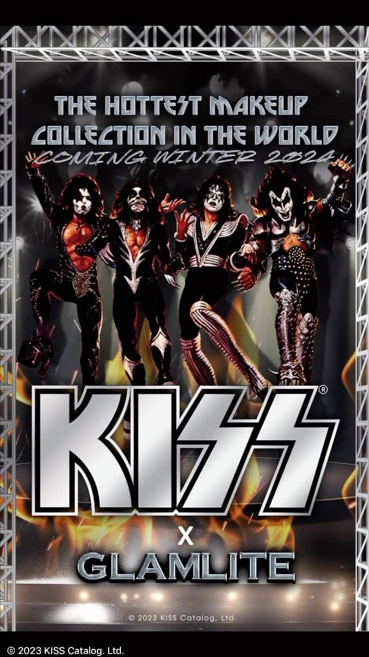 KISSのインスタグラム：「The hottest makeup collection in the world is launching this winter 2024...KISS x Glamlite! Glamlite is teaming up with the rock legends to bring you a makeup collection that’ll have you ready for any stage! Get ready to witness a piece of makeup KISStory 🤘💋」
