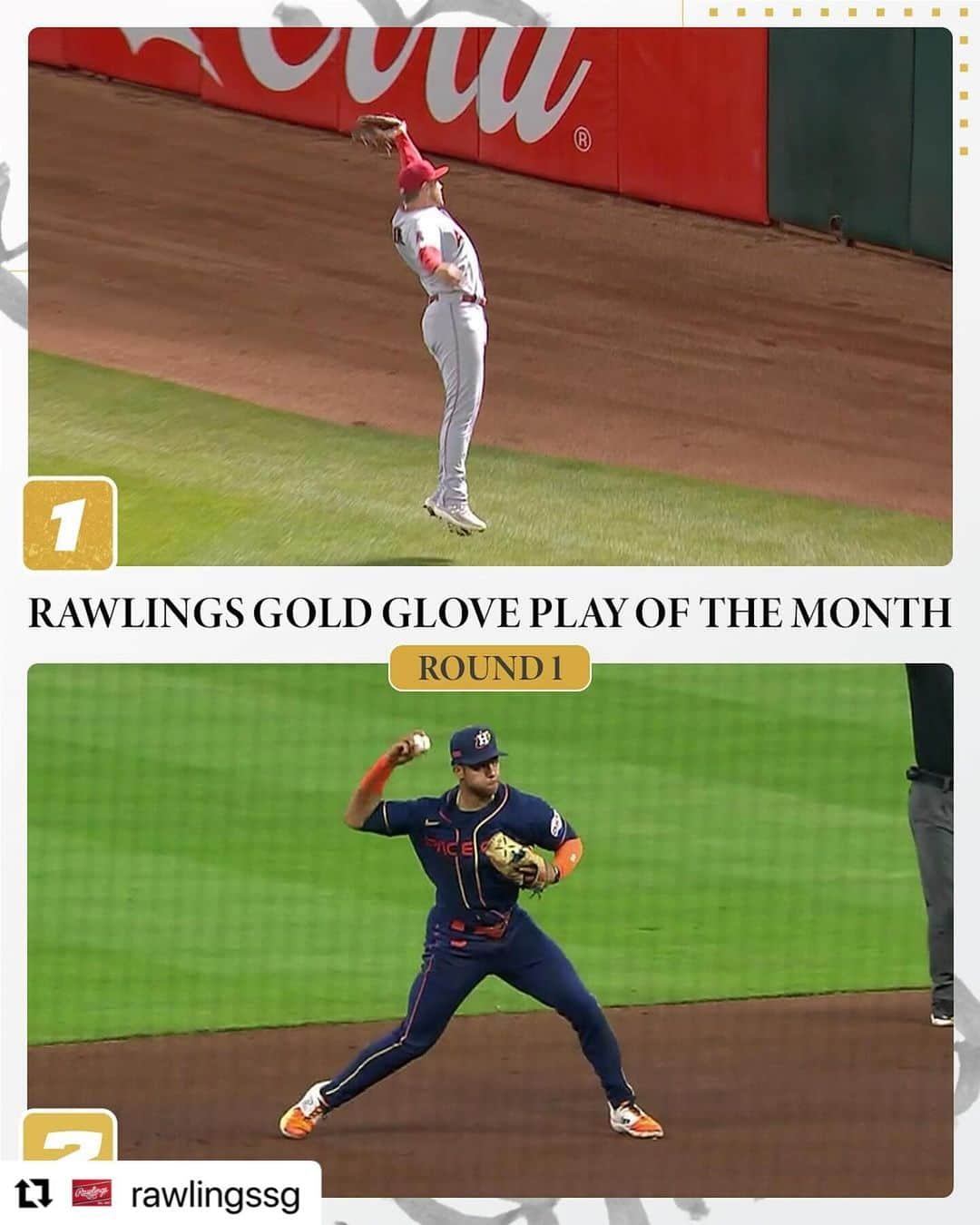 Rawlings Japanのインスタグラム：「#Repost @rawlingssg with @use.repost ・・・ The Rawlings Gold Glove Play of the Year. We are having the 6 winners from the Rawlings Gold Glove Play of the Month go against each other in a bracket style challenge.  Voting is live now on our story! #ローリングス  #グラブ #守備 @rawlings_japan_llc」