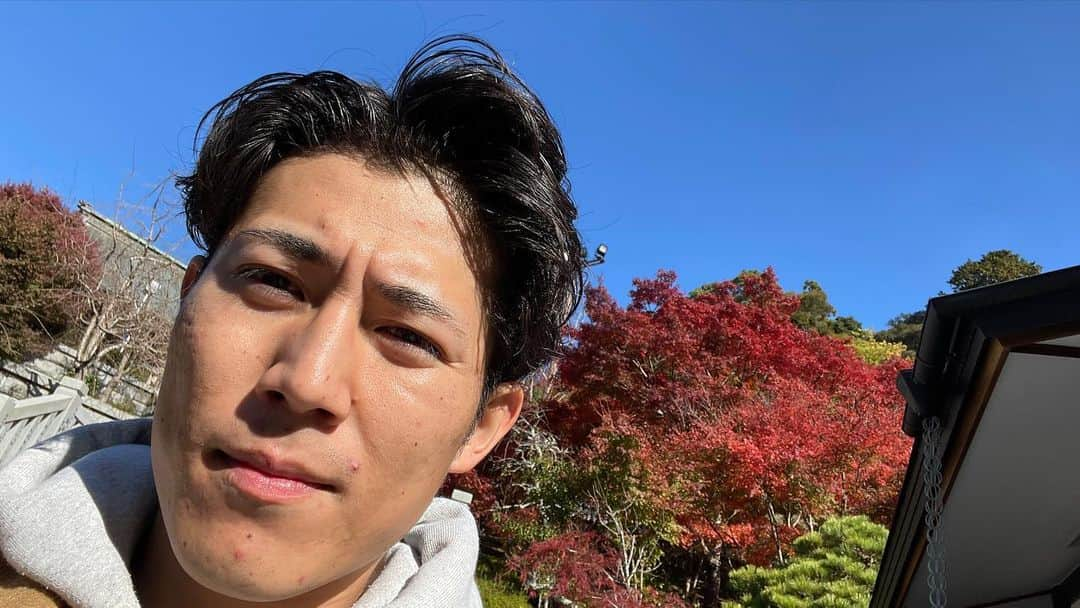 須藤誠人のインスタグラム：「先日、紅葉を見に行ってきました。 真っ赤に染まったものもあれば見惚れるような美しいグラデーションもあって季節を感じられました☺️ たくさん写真も撮っちゃいました。 でも寒いのは苦手です。。  #法多山尊永寺 #袋井市 #紅葉狩り #紅葉」