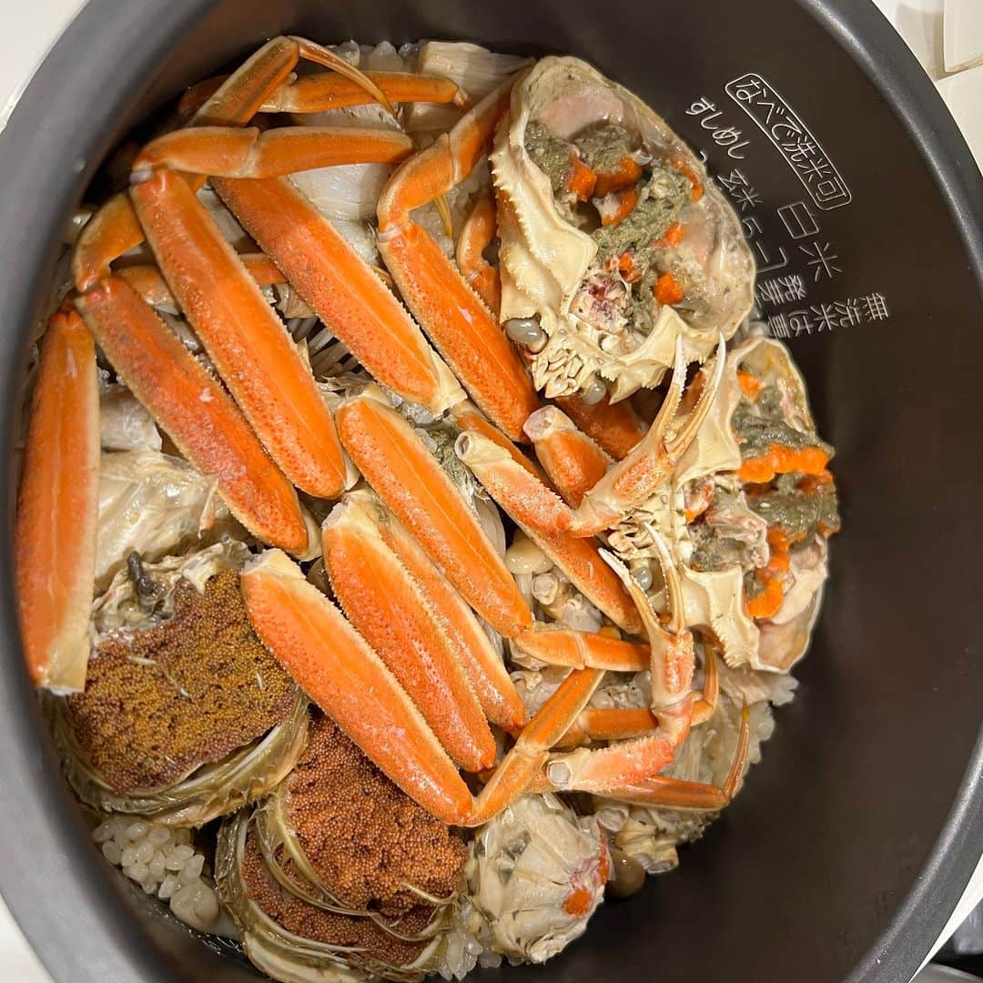 越前かに職人　甲羅組さんのインスタグラム写真 - (越前かに職人　甲羅組Instagram)「炊飯器に入れて炊くだけ❗❗  簡単！贅沢！「せいこがにの炊き込みご飯」🍚  せいこ蟹、そのまま茹でたてを食べるのが 最高なのですが…  炊飯器に入れて炊くだけの簡単炊き込みご飯が 絶品です🦀✨  ・お米 ・せいこがに ・白だし ・みりん ・酒 ・お好みできのこ類 ・昆布  を炊飯器に入れて、炊飯ボタンを押すだけ✨ 一瞬でなくなっちゃいます(*´艸)🎵  #甲羅組 #せいこ蟹 #せいごがに #炊き込みご飯 #セイコガニ #たきこみごはん #お取り寄せグルメ #楽天グルメ #楽天スーパーセール #炊飯器 #炊飯器調理 #今日の晩ごはん #福井県 #福井グルメ #福井」12月4日 13時49分 - kouragumi
