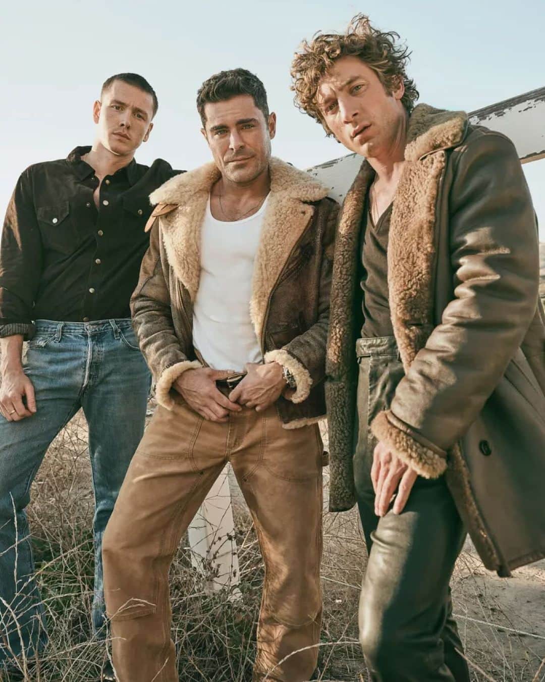 Polo Ralph Laurenのインスタグラム：「#ZacEfron, star of the upcoming movie #TheIronClaw, appears on the cover of @EntertainmentWeekly in our #PoloRalphLauren Shearling Biker Jacket and Canvas Carpenter Pant with his costars, #JeremyAllenWhite and #HarrisDickinson.  @BeauGrealy @HarrisDickinson @ZacEfron @JeremyAllenWhiteFinally @IlariaUrbinati  #PoloRLStyle #RLEditorials」