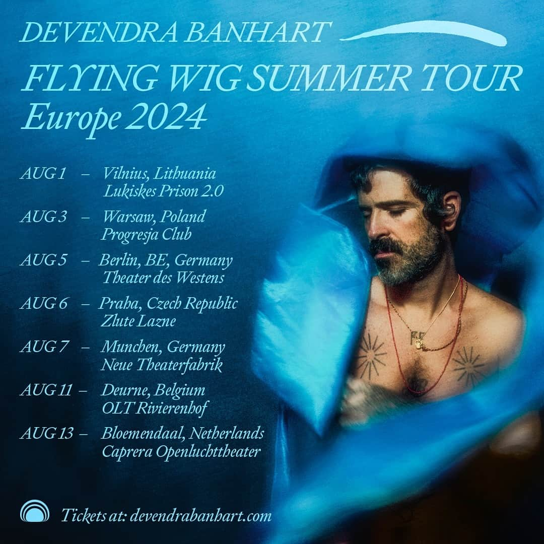 デヴェンドラ・バンハートのインスタグラム：「We are returning to Europe next summer to bring Flying Wig and much more. Join Us. Tickets On Sale Friday at 10am CET.  *Tickets for Caprera Openluchttheater On Sale Dec 15.  THUR. AUG 1 - Vilnius, Lithuania @ Lukiskes Prison 2.0   SAT. AUG 3 - Warsaw, Poland @ Progresja Club   MON. AUG 5 - Berlin, BE, Germany @ Theater des Westens   TUE. AUG 6 - Praha, Czech Republic @ Zlute Lazne   WED. AUG 7 - Munchen, Germany @ Neue Theaterfabrik  SUN. AUG 11 - Deurne, Belgium @ OLT Rivierenhof   TUE. AUG 13 - Bloemendaal, Netherlands @ Caprera Openluchttheater  Photo in flyer by @trippydana」