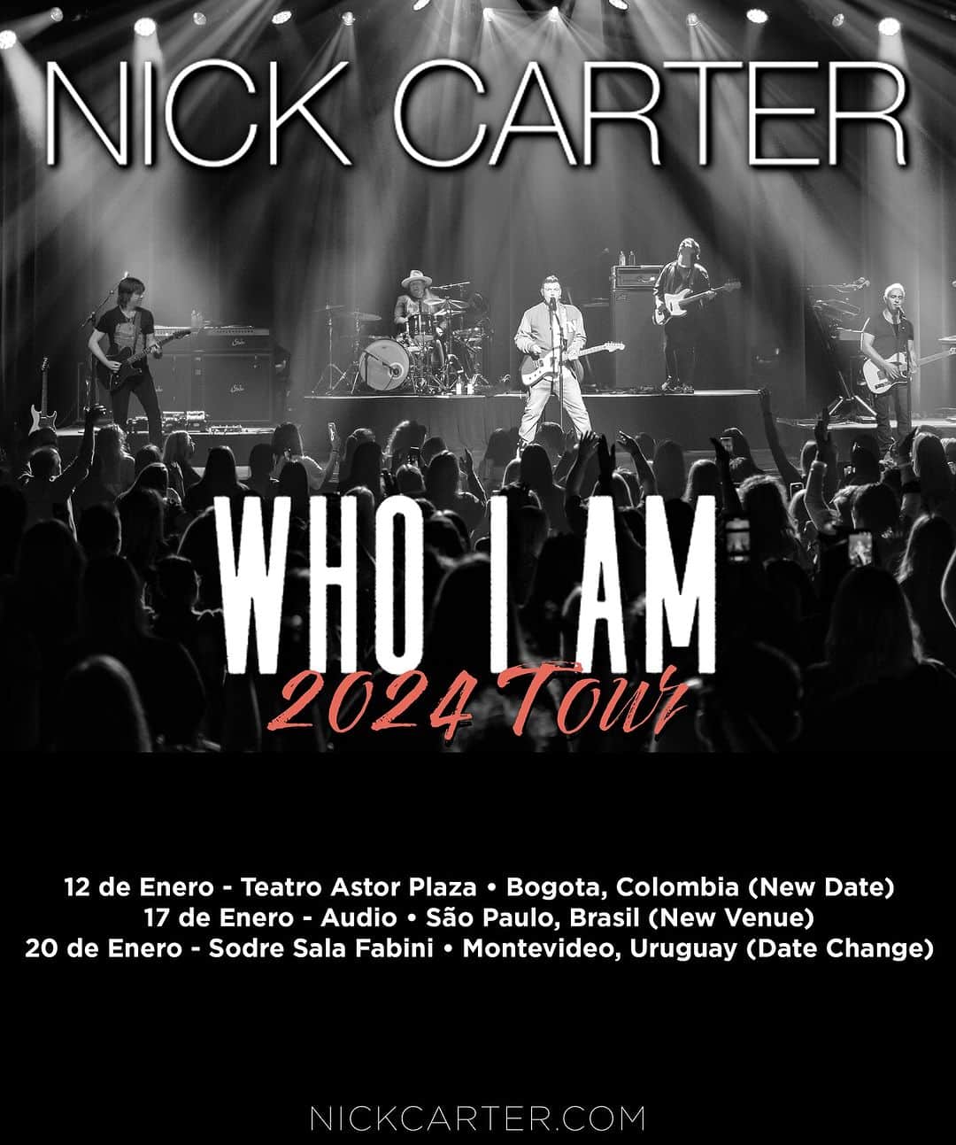 ニック・カーターのインスタグラム：「New #WhoIAmTour date: January 12 in Bogotá  Venue change: January 17 in São Paulo, Brazil  Date change: Montevideo show is now January 20  On sale info for Bogotá and Montevideo will be posted to nickcarter.com shortly!」