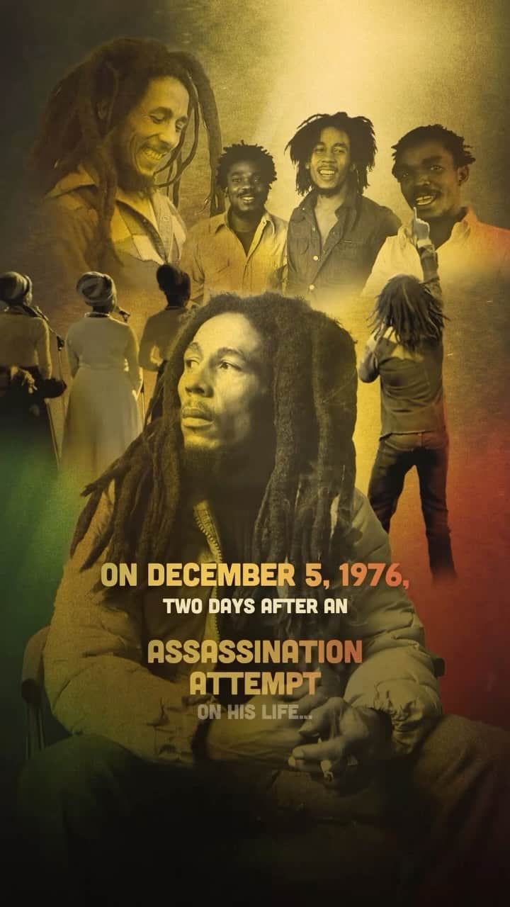 ボブ・マーリーのインスタグラム：「On December 5, 1976, two days after an assassination attempt on his life, Bob stepped on stage at the Smile Jamaica Concert. Discover the story of the legend who changed the world. See the new trailer for @OneLoveMovie TOMORROW. #BobMarleyMovie #OneLoveMovie」