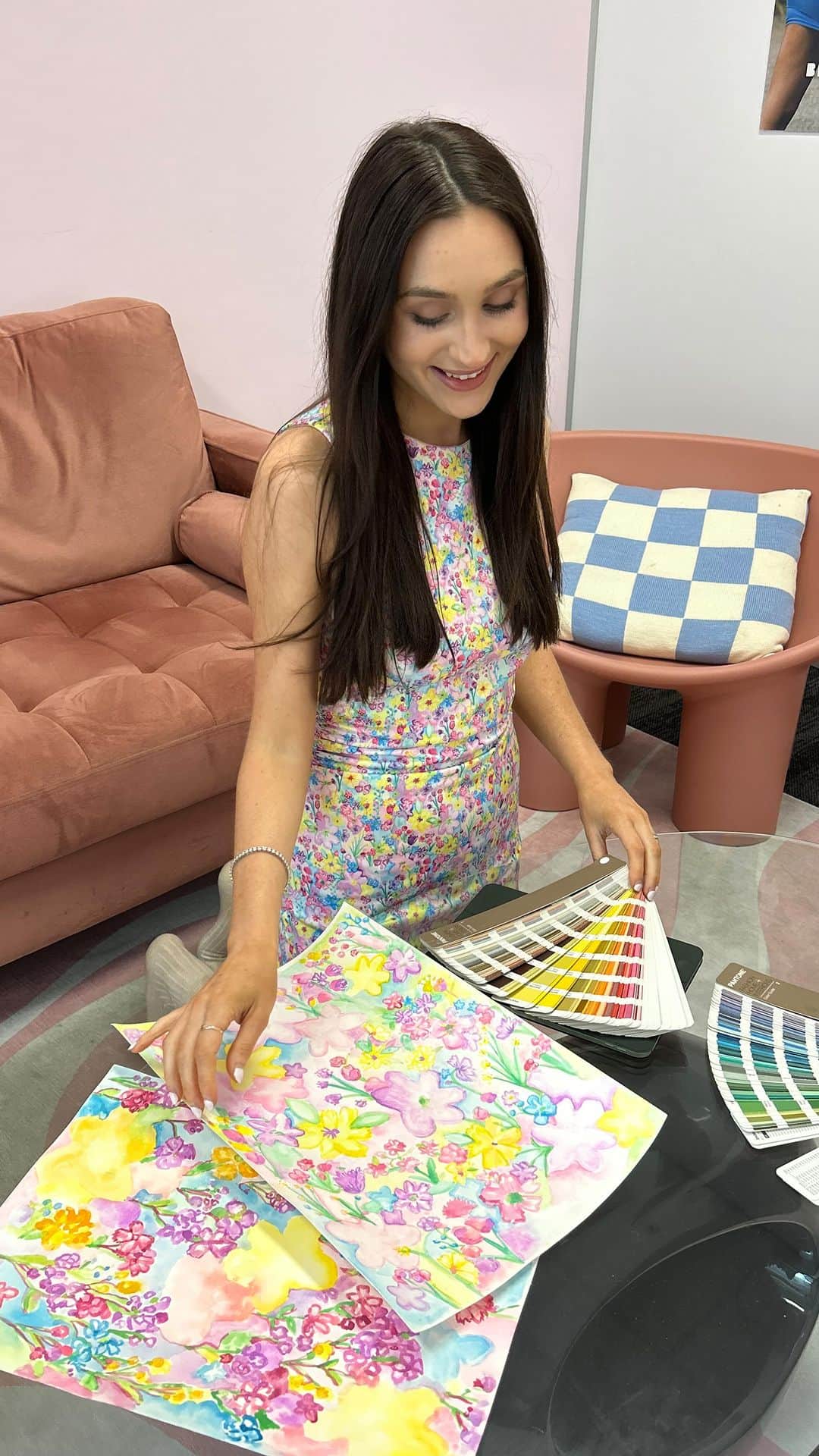 Beginning Boutiqueのインスタグラム：「We couldn’t be more excited to unveil our NEW exclusive print, locally made by the beautiful @bybrittlaspina 💐 We invited Britt into BBHQ to chat through the design process when creating this new print that launched online today 🫶🏼 Go to PART TWO via our stories to see Britt react to seeing her pieces for the first time!」