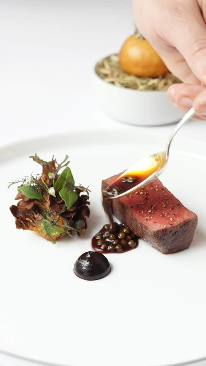 ゴードン・ラムゼイのインスタグラム：「Stunning Aynho fallow deer, miataki, hay cream, green peppercorns at @restaurantgordonramsay !」