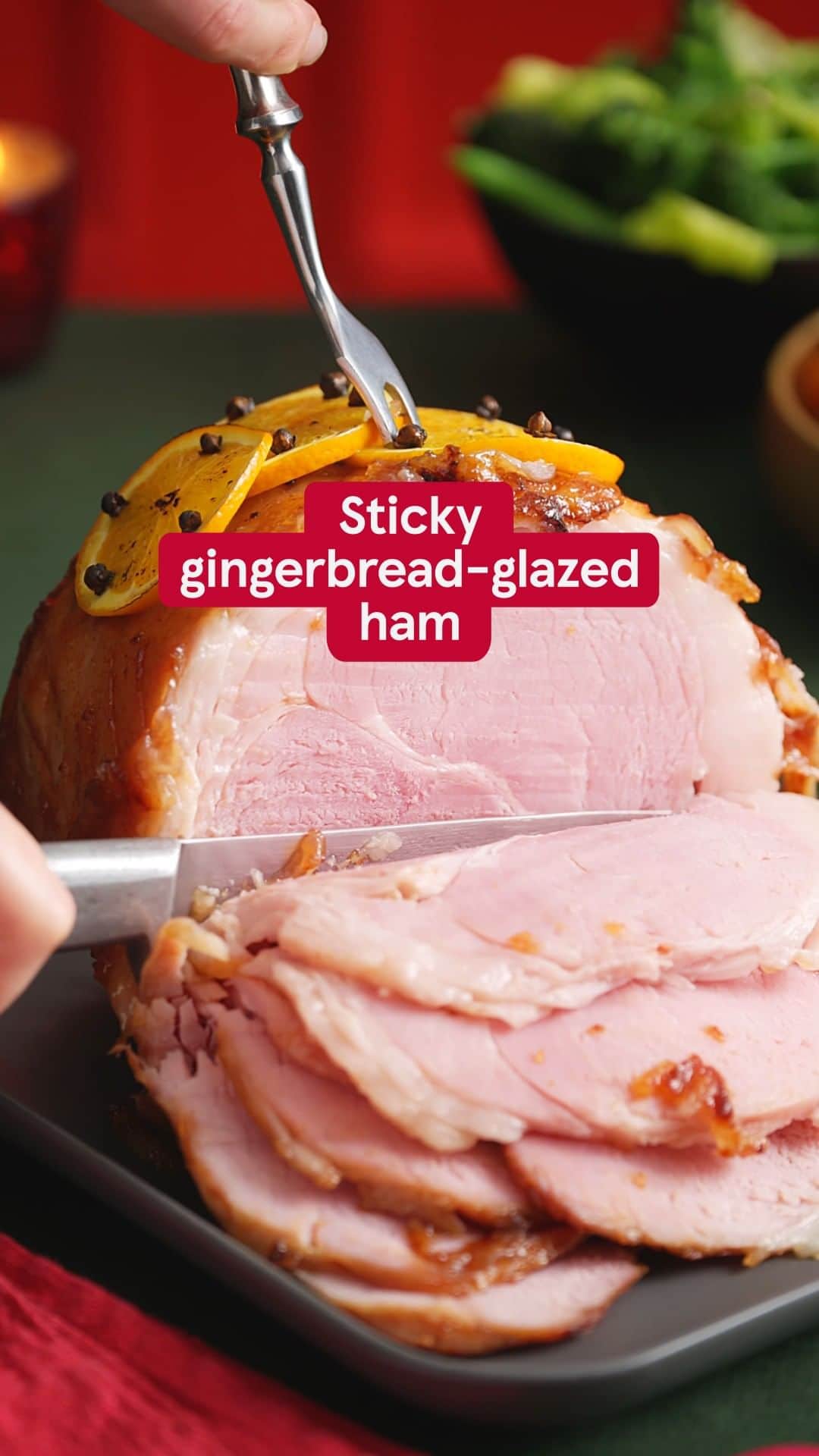 Tesco Food Officialのインスタグラム：「If you want to truly #BecomeMoreChristmas, you have to try this sticky gingerbread-glazed ham 🍖 The sweet and savoury festive fusion makes for the ultimate centerpiece 🎄 Get the recipe by heading to the link in bio.」