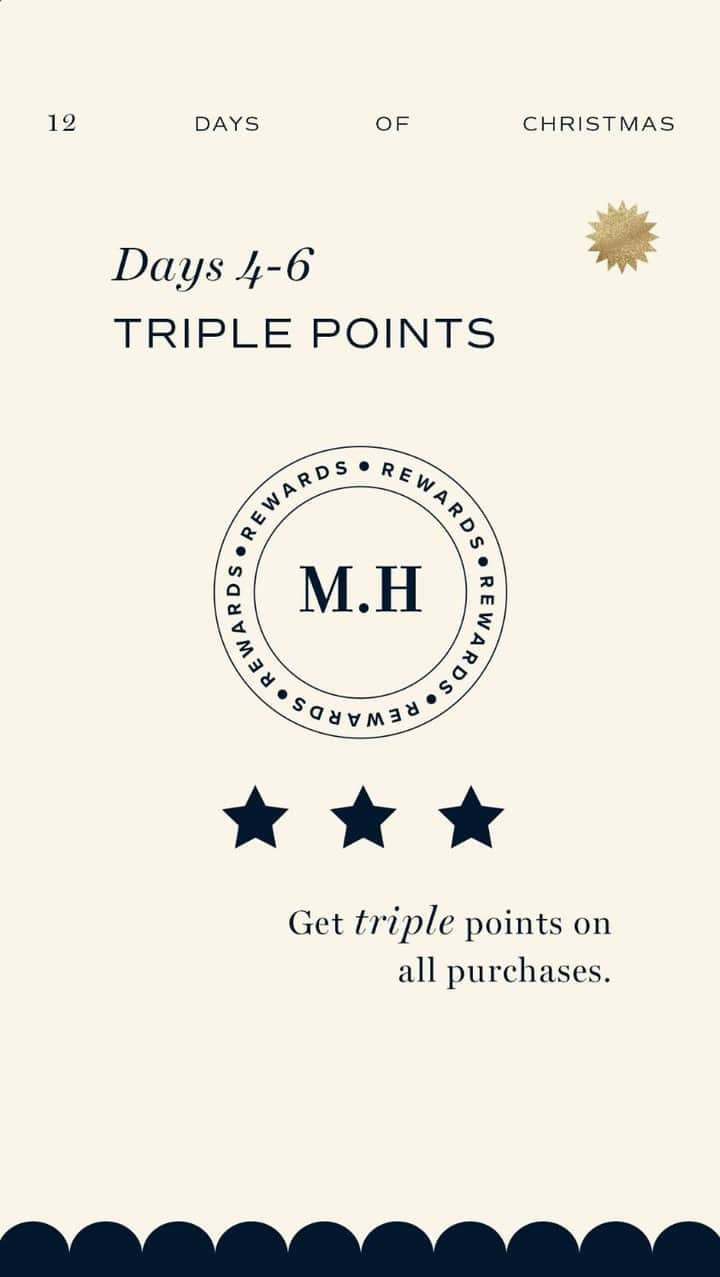 ミラーハリスのインスタグラム：「For the next three days only receive triple loyalty points on all purchases! If you’re not yet a member of our rewards program and want to sign up, head to the link in our bio.」