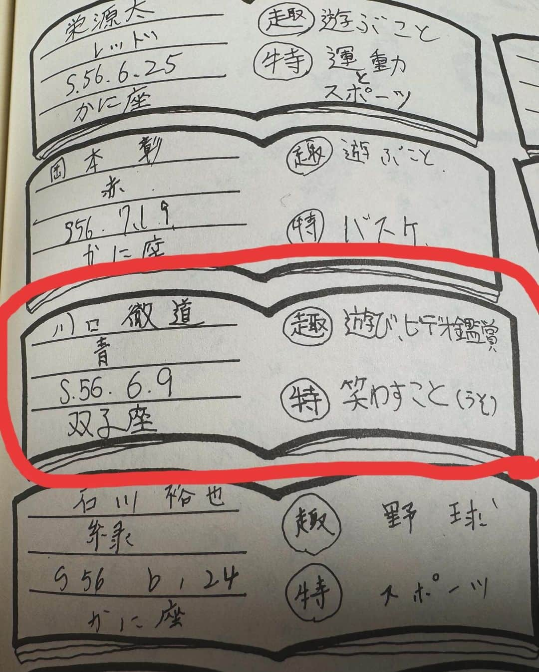 川口徹道さんのインスタグラム写真 - (川口徹道Instagram)「『担任の先生』  先日ライブ終わりに声をかけられ顔を見たら中学の担任の先生が見に来てました。  ビックリ！！！  話を聞いたら15年前ぐらいに出たネタ番組「爆笑レッドカーペット」を観て私が芸人やってると知ってくれたらしい。  しかも今回だけじゃなくちょこちょこ劇場に足を運んで頂いてたらしい…  先生は当時の文集を持ってきて私に見せてくれました。  いろんな思い出が蘇りました。  嬉しいなー！  どこで誰が見てるかわからないもんですね。  先生ありがとうございます。  これからも応援よろしくお願いします。  頑張ります。  #石神井南中学校  #川口徹道」12月4日 18時49分 - tetsumichi0609