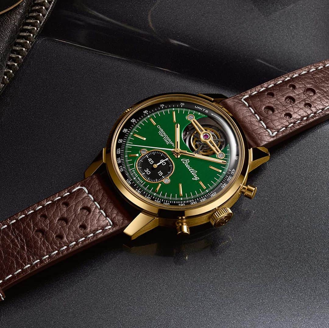 Daily Watchのインスタグラム：「@breitling is moving their Top Time collection to higher levels with the introduction of the Chronograph Tourbillon. Inspired by iconic classic cars the Top Time B21 Classic Cars Chronograph Tourbillon comes in three dial colours relating to the Ford Mustang (green dial), Shelby Cobra (blue dial) and Chevrolet Corvette (brown dial). Which one is your favorite? #breitling #breitlingtoptime」