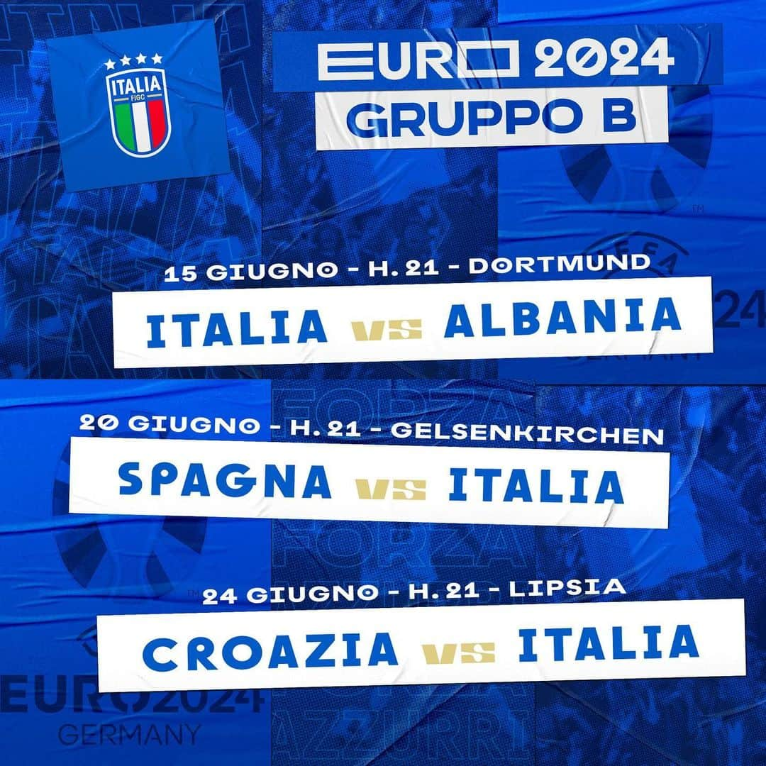 サッカーイタリア代表のインスタグラム：「🗓️⚽️👀  #EURO2024  #Nazionale 🇮🇹 #Azzurri #VivoAzzurro」