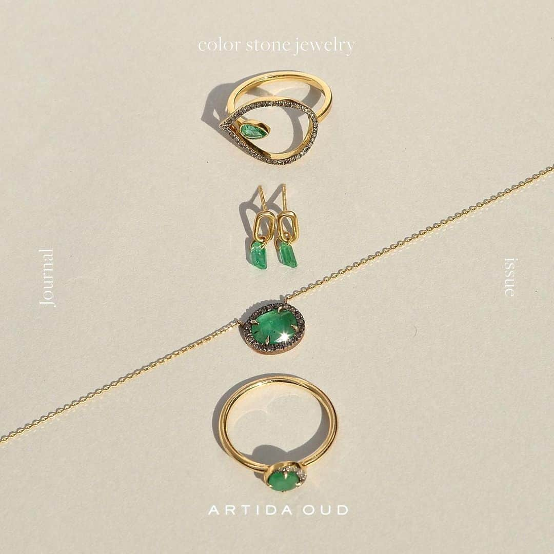 ARTIDA OUD／アルティーダ ウードのインスタグラム：「⁡ ISSUE : 美しい自然の色彩。Special issue on「color stone jewelry」 ⁡ 大自然が織りなす、多彩な輝きを放つ天然石。 今回のissueでは、唯一無二の色彩と神秘的な輝きを備えたカラーストーンを、それぞれの色ごとにご紹介させていただきます。 ⁡ カラーストーンとの出会いが、日々をより鮮やかに彩ってくれますように。 ⁡ 私たちがインドで出合った天然石は、インドの職人の手によって有機的で繊細なフォルムへ姿を変え、ARTIDA OUDのカラーストーンのジュエリーとなって新たな煌めきを放ちます。 石が秘めるパワーや色彩、そして石に含まれる内包物といったカラーストーン特有の魅力は、季節にとらわれずいつも私たちの心を躍らせてくれます。 何千、何億という歳月を経て私たちのもとにやってきた神秘的な輝きを放つカラーストーン。 ⁡ 今の気分に合った色を見つけてみてくださいね。 ⁡ ⁡ ISSUEの続きは、プロフィールリンクよりご覧ください。 @artidaoud」