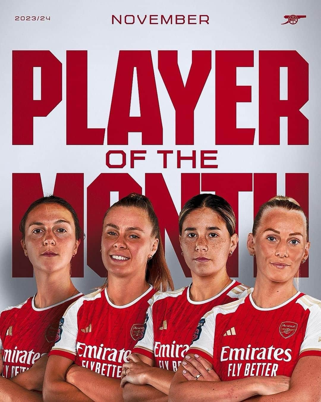 Arsenal Ladiesのインスタグラム：「After an unbeaten November, it’s time to pick our Player of the Month 🗳️  🏴󠁧󠁢󠁥󠁮󠁧󠁿 Lotte Wubben-Moy 🇳🇱 Victoria Pelova 🇦🇺 Kyra Cooney-Cross 🇸🇪 Stina Blackstenius  Get voting via our stories, Gooners!」
