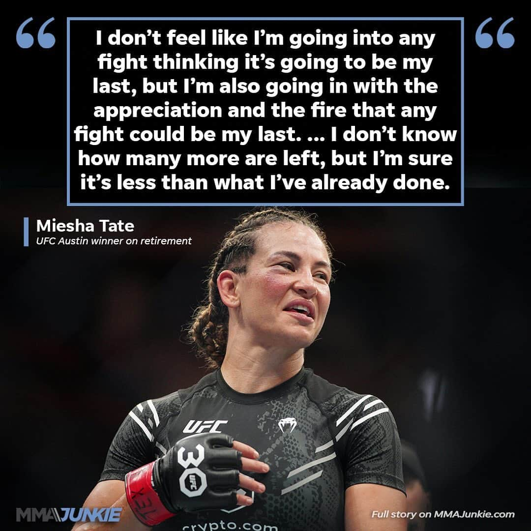 ミーシャ・テイトのインスタグラム：「Miesha Tate isn’t thinking retirement just yet after her dominant win #UFCAustin  🔗 FULL STORY IN BIO」