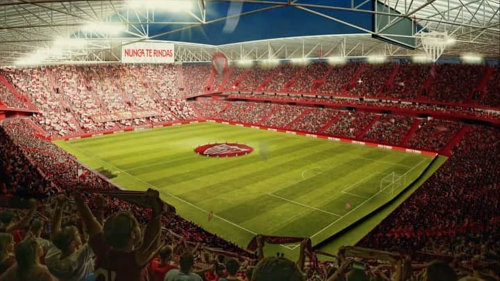 セビージャFCのインスタグラム：「Así es el nuevo Ramón Sánchez-Pizjuán 🏟️🔜  ❤️ Bienvenidos a nuestro nuevo estadio, bienvenidos al Ramón Sánchez-Pizjuán, la nueva casa de los sevillistas  #WeareSevilla #NuncaTeRindas」