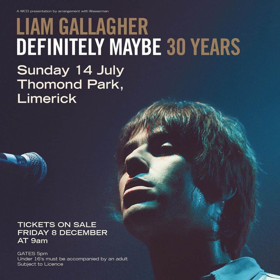 リアム・ギャラガーのインスタグラム：「DEFINITELY MAYBE 30 YEARS New Limerick date just added. On sale Friday, 9am. Link in stories.」