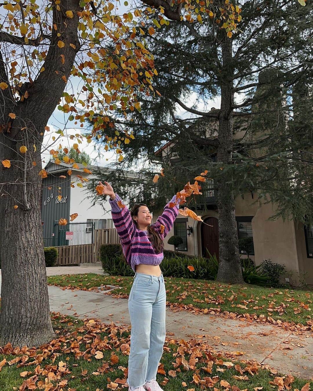 Beginning Boutiqueさんのインスタグラム写真 - (Beginning BoutiqueInstagram)「A Fall vision 🍂 @heycynthialee wears our most-loved Belmont Stripe Sweater Purple!」12月5日 4時00分 - beginningboutique