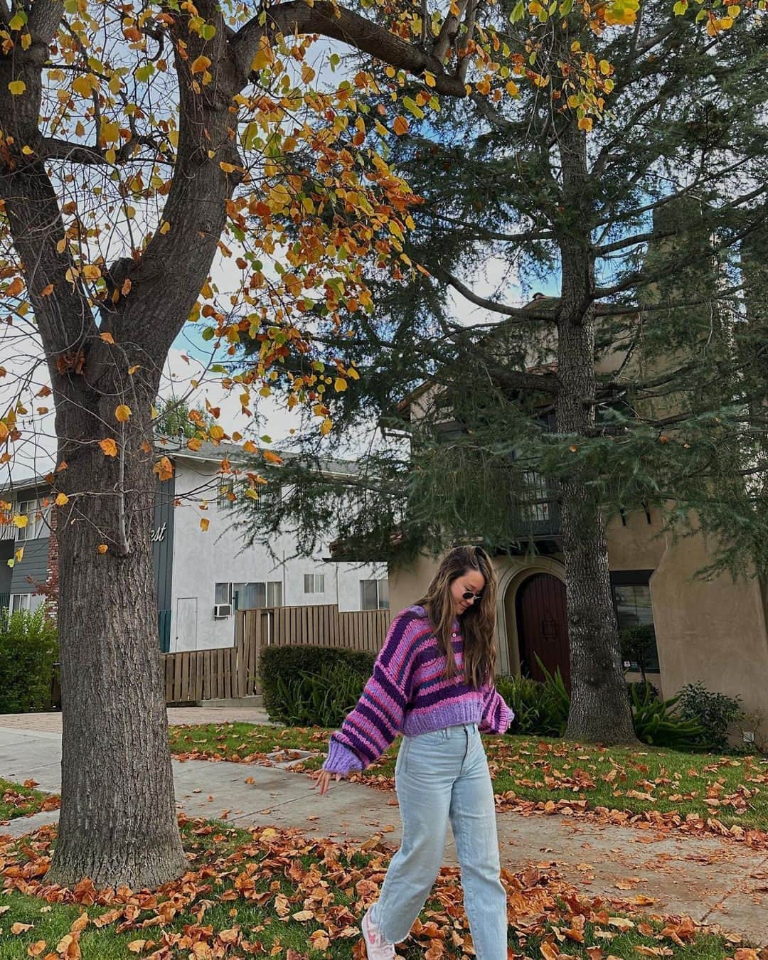 Beginning Boutiqueさんのインスタグラム写真 - (Beginning BoutiqueInstagram)「A Fall vision 🍂 @heycynthialee wears our most-loved Belmont Stripe Sweater Purple!」12月5日 4時00分 - beginningboutique
