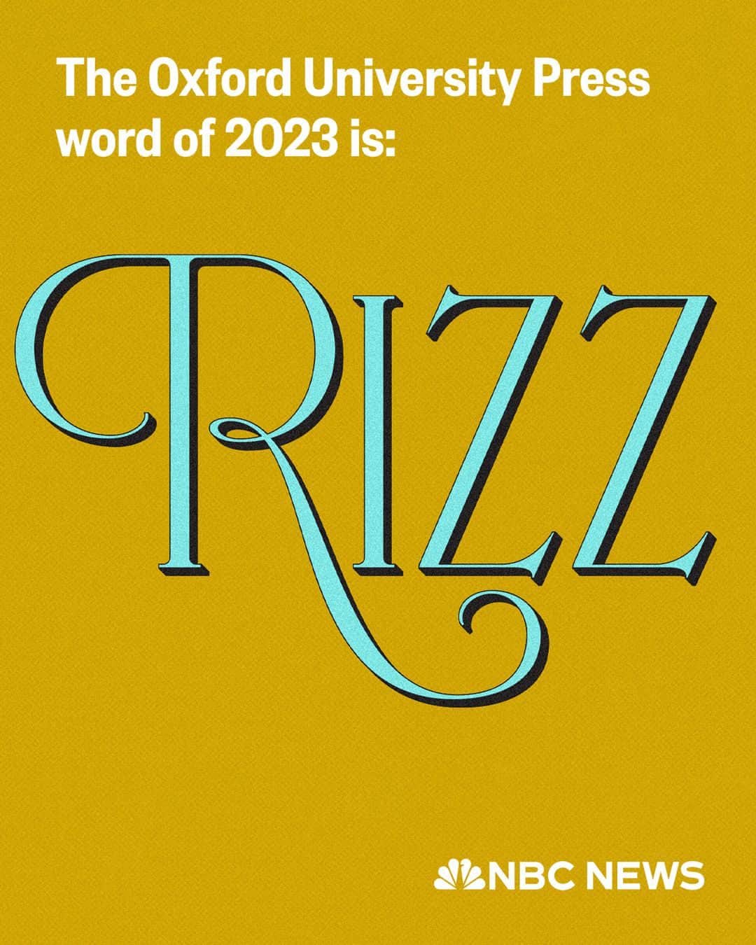 NBC Newsのインスタグラム：「'Rizz' was crowned 2023's "word of the year" by the Oxford University Press, which it lists as a "colloquial noun, defined as ‘style, charm, or attractiveness; the ability to attract a romantic or sexual partner.’” It is believed to stem from the word "charisma."  “Our language experts chose rizz as an interesting example of how language can be formed, shaped, and shared within communities, before being picked up more widely in society,” the Oxford University Press said in a post about the word.   “It speaks to how younger generations now have spaces, online or otherwise, to own and define the language they use.”  Read more at the link in bio.」