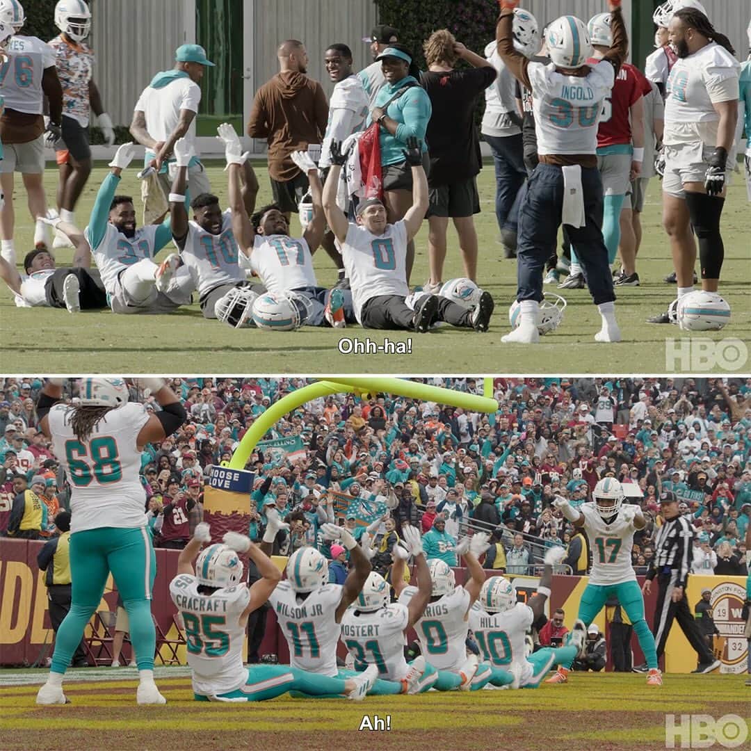 マイアミ・ドルフィンズのインスタグラム：「The @miamidolphins were ready to break out that roller coaster celebration. 😂🎢  #HardKnocks with the @miamidolphins Tuesday at 9pm ET on @streamonmax」