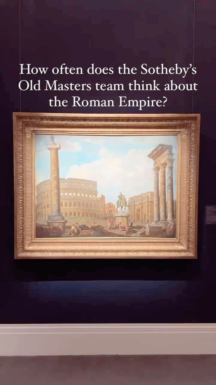 サザビーズのインスタグラム：「How often does the #SothebysLondon Old Masters team think about the Roman Empire? We thought we’d ask.  They’re standing in front of a work by Giovanni Paolo Panini, who is celebrated for his vistas of Rome. Painted in the late 1730s, it depicts some of the most famous monuments in the Eternal City and was one of Panini’s most popular compositions.  The painting will be offered in the Old Master and 19th Century Paintings Evening Auction, and the Masters Week exhibitions are open to the public in our New Bond Street galleries until 6 December. Discover more at the link in bio.  #RomanEmpire #SothebysOldMasters #GiovanniPaoloPanini」