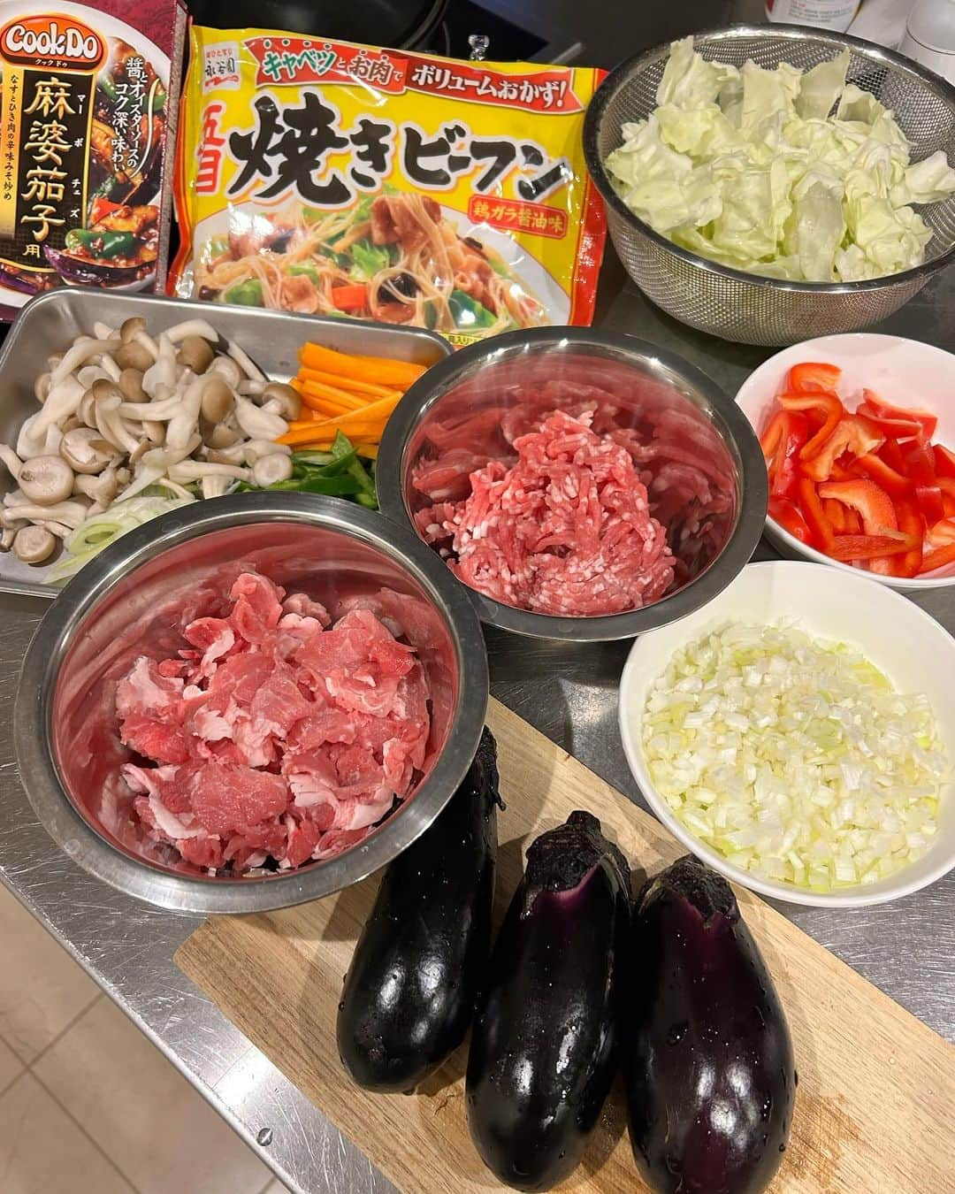 葉月里緒奈さんのインスタグラム写真 - (葉月里緒奈Instagram)「大皿料理は後片付けが楽で良い。 #おうちごはん#夕ご飯#麻婆茄子#焼きビーフン#市販の素で簡単に #rionahazuki」12月5日 7時59分 - riona_hazuki