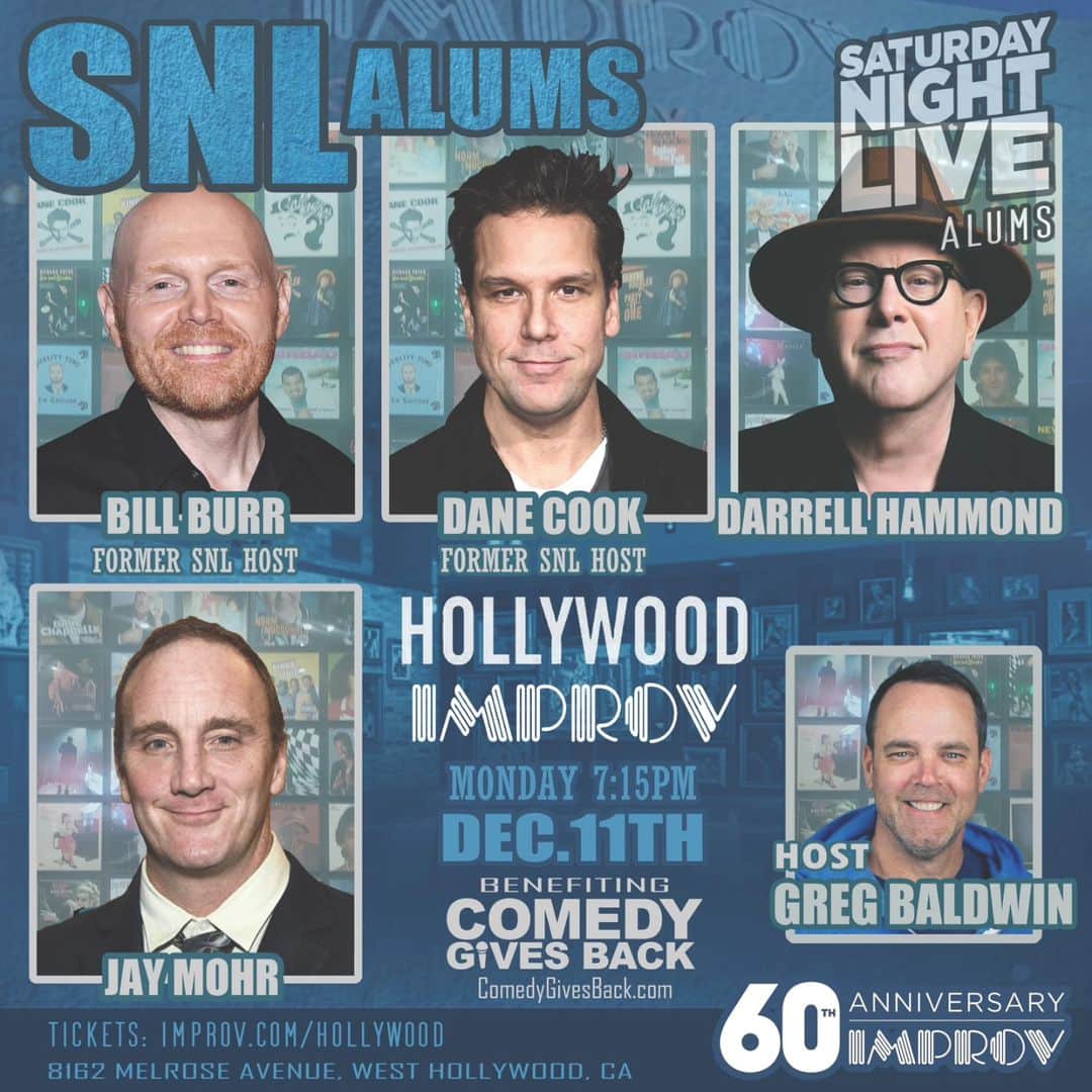 デイン・クックのインスタグラム：「Just Announced: Next Monday at 7:15 in The Main Room SNL Alums with @wilfredburr @danecook @darrellchammond @jaymohr37 @realgregbaldwin +more! Get tickets now at hollywoodimprov.com #hollywoodimprov #comedy」