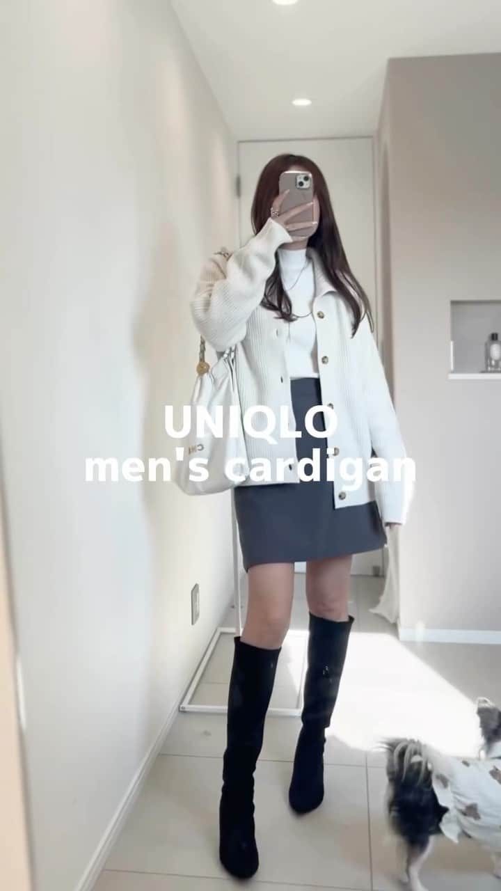 shieのインスタグラム：「UNIQLOメンズcardigan 今年もポチッとな💓💓  パパも着るやつ🥹  レディースにはない可愛さよねぇぇ👏👏  Mサイズ着てます✨️  #大人カジュアル#キレイめカジュアル#キレイめコーデ#秋ファッション#大人カジュアル#アラフォーコーデ#30代コーデ #30代ファッション#UNIQLO#ユニクロコーデ#UNIQLOコーデ#メンズライク#ニットコーデ#ユニジョ」