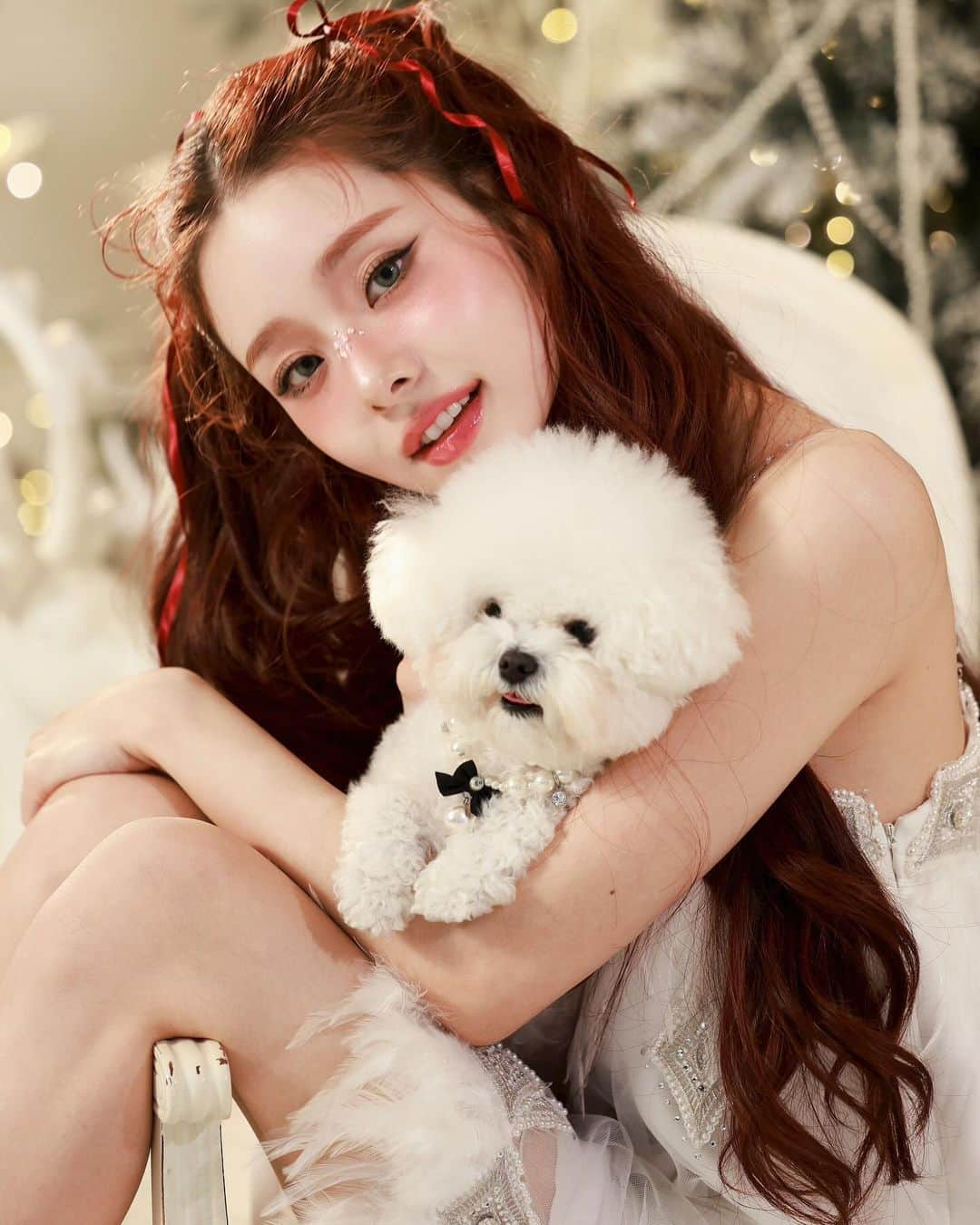 freeジアのインスタグラム：「첫 가족사진 🐩🐾📸  예쁜 추억 남겨주신 @choimoon_artisan @andrewkwon_studio  감사합니다🫶🏻🎄🤍🪽  곧 유튜브로 영상도 공유할게요  프링이들 행복한 연말 보내용❄️⛸️」