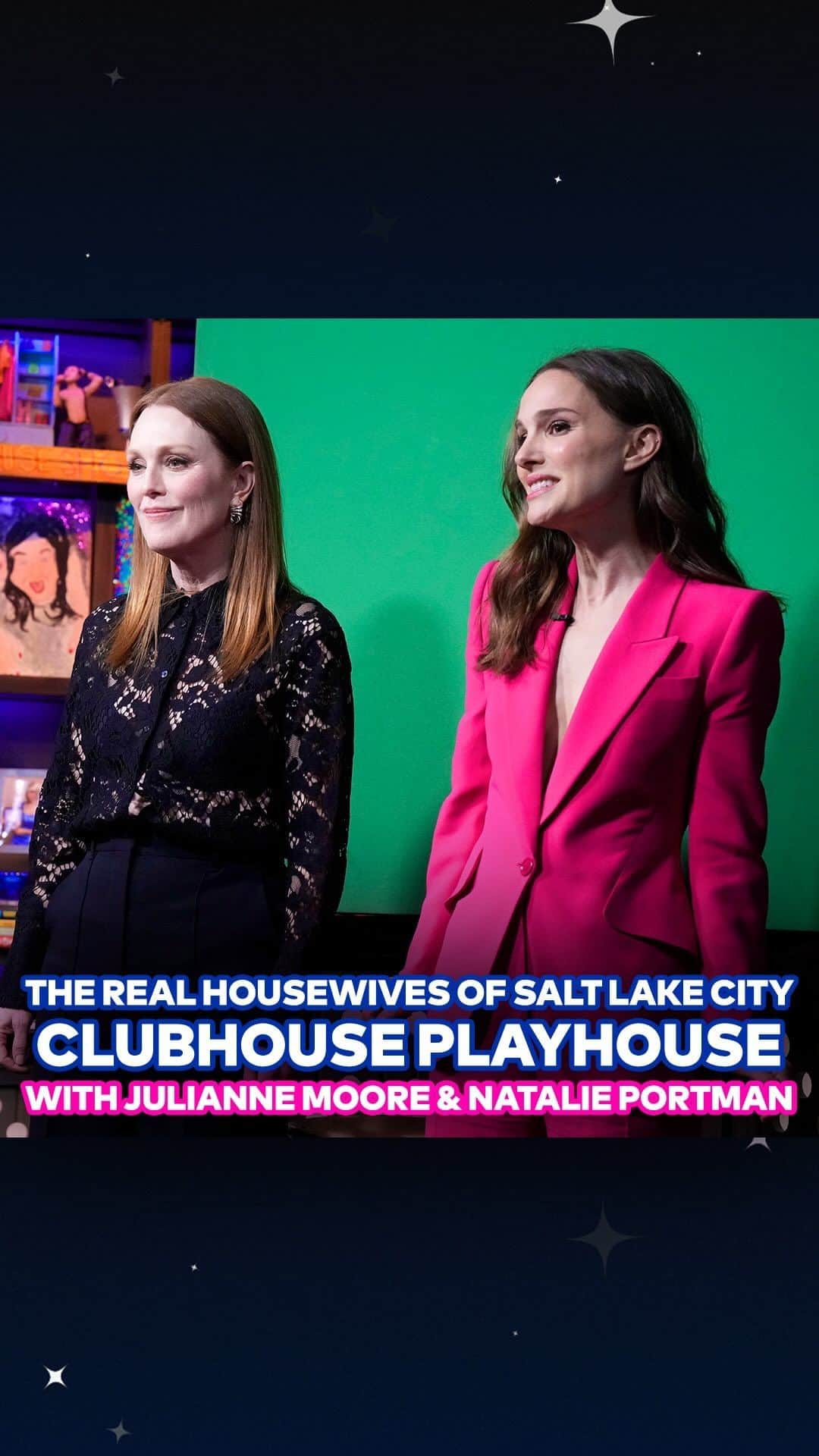 アンディー・コーエンのインスタグラム：「#MayDecember stars Julianne Moore and Natalie Portman channel Monica Garcia and Lisa Barlow in a #RHOSLC themed edition of Clubhouse Playhouse! ❄️ #WWHL」