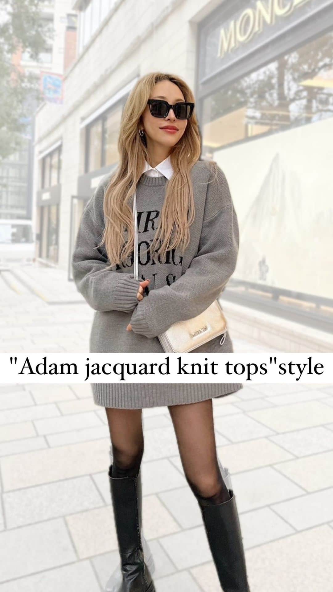 Select Shop MIRROR9のインスタグラム：「. 新作"Adam jacquard knit tops" を使ったstyle. 162cm/Lsize着用でニットワンピ風に🧶 webもぜひご覧ください！  #MIRROR9 #ミラーナイン」