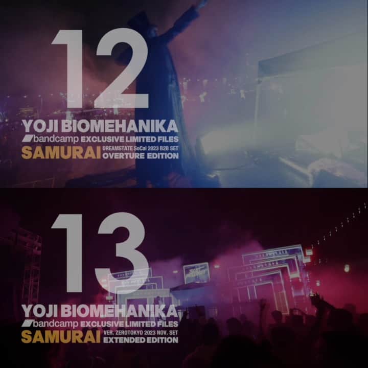 YOJI BIOMEHANIKAのインスタグラム：「In response to requests from my lovely fans, I have released two types of files on my bandcamp. https://biomehanika.bandcamp.com/ [No.12] I am releasing the files for "SAMURAI," which we recently performed as the opener for the Dreamstate SoCal 2023 B2B set." The unique synthesizer sound fragments that characterize "SAMURAI" are merged with a newly written string/pad ensemble, a monologue, and a short edit of the original mix that you all know and love! [No.13] This is a special version of the original mix with some modifications and the same string/pad ensemble and monologue inserted into the song as in the OVERTURE EDITION (No.12). The length of the track is long, so DJs will find it easy to use. This is a special rearrangement I made for my performance at ZEROTOKYO the other day. Available for one week only. The deadline is 19:59 JST on December 12. Please be careful!」