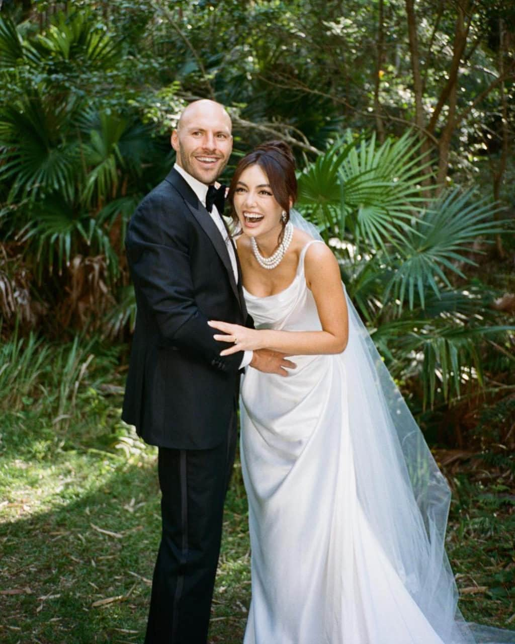 Vogue Australiaのインスタグラム：「A moss installation instead of flowers, a #VivienneWestwood inspired dress, and a surplus of bows are three things to describe #FrancescaHung's Sydney nuptials. For her wedding to Nicholas Lowry, the couple transformed a Palm Bach park into an otherworldly realm for their intimate ceremony. See the full gallery at the link in our bio.」