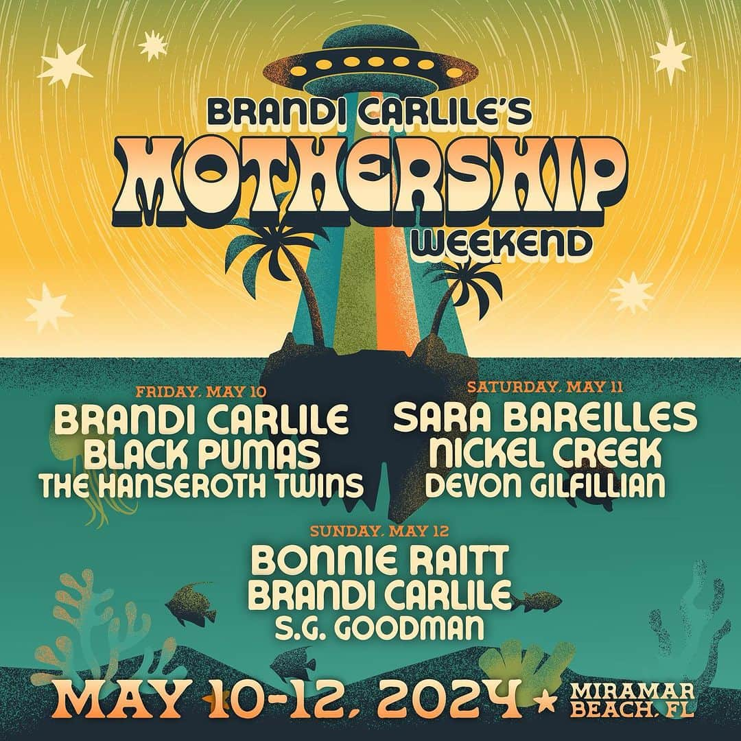 サラ・バレリスのインスタグラム：「Beam me up Brandi girl! This is the kind of Mothership I’m looking for - so thrilled to announce I’m joining the lineup for this incredible celebration of where we all come from - our mothers. Get tickets and join the fun 🤩 @brandicarlilesmothershipwkd   XO Sb」