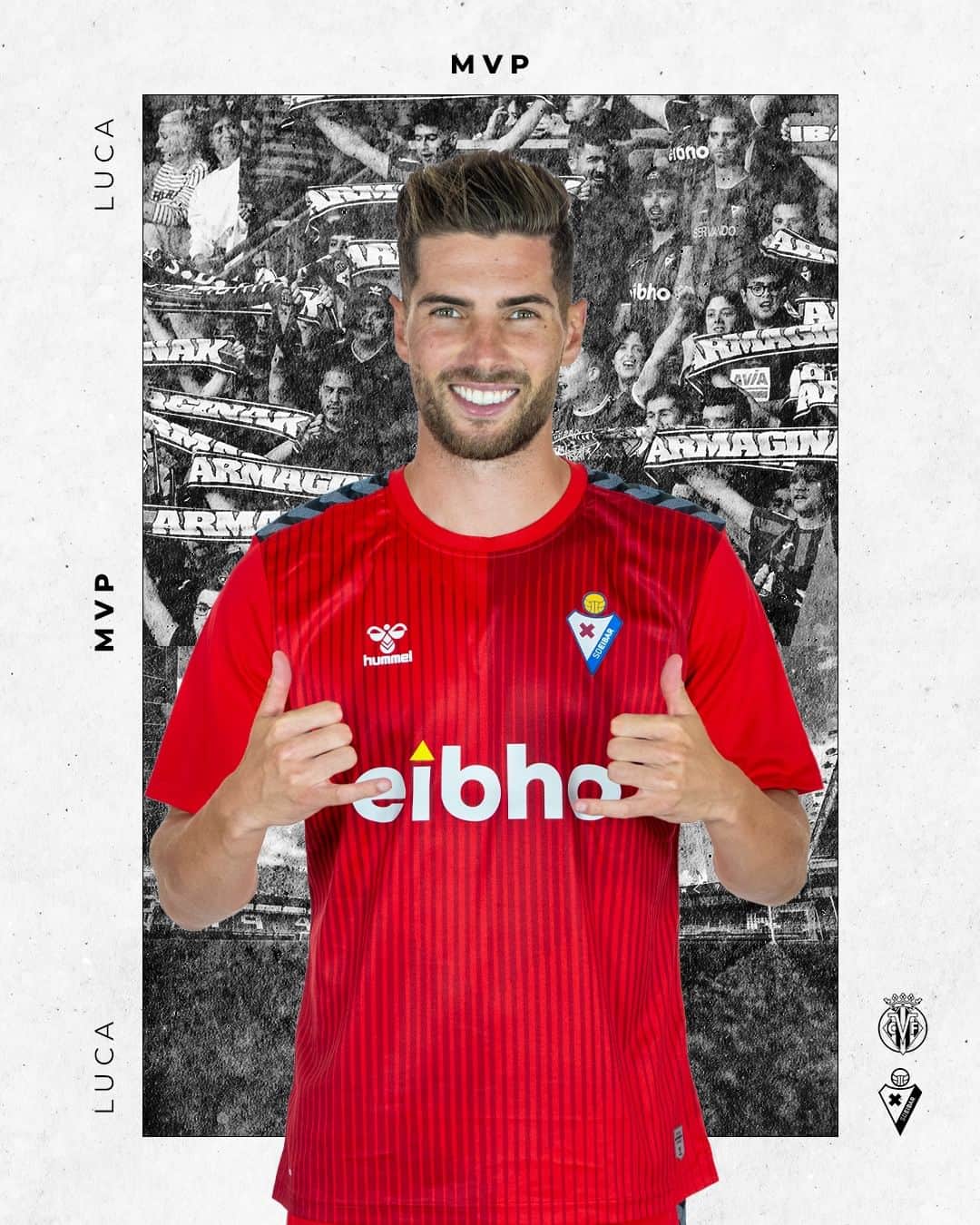 SDエイバルのインスタグラム：「Luca Zidane 𝐌𝐕𝐏 𝐃𝐄𝐋 𝐏𝐀𝐑𝐓𝐈𝐃𝐎 🔥❗️  Zorionak Naiara Ciaran, 𝒆𝒊𝒃𝒂𝒓𝒌𝒐 𝒌𝒂𝒎𝒊𝒔𝒆𝒕𝒂𝒓𝒆𝒏 𝒊𝒓𝒂𝒃𝒂𝒛𝒍𝒆𝒂 𝒛𝒂𝒓𝒂, zurekin jarriko gara kontaktuan.  𝐌𝐈𝐋𝐀 𝐄𝐒𝐊𝐄𝐑 parte hartu zenuten armagin guztioi.🔵🔴  #BetiArmaginak⚔️」