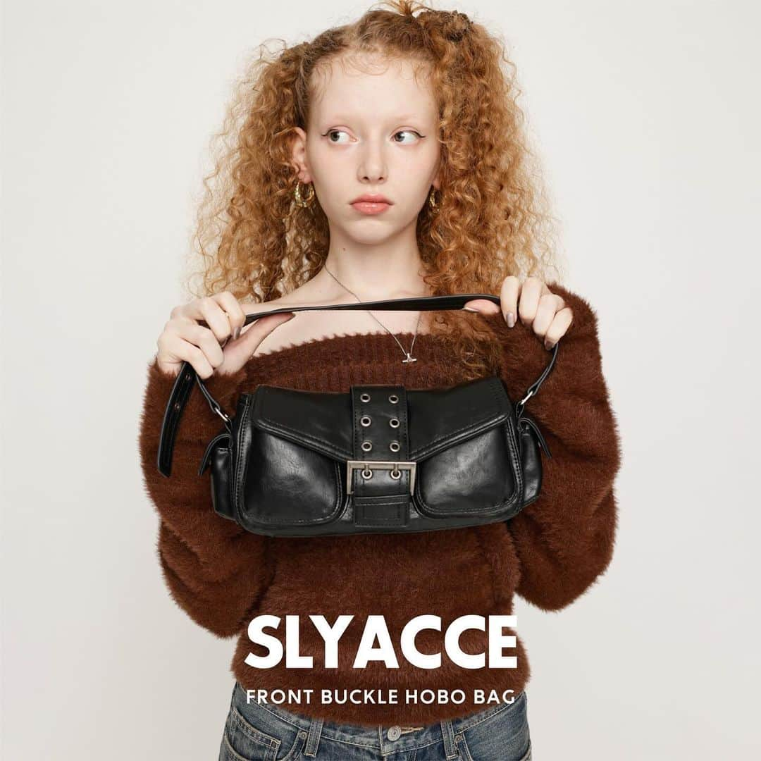 スライのインスタグラム：「SLY ACCE __________________________________  ☑︎ FRONT BUCKLE HOBO BAG (030GAA55-4610) BRN,BLK,SLV __________________________________ ※店舗により在庫状況が異なります。 #SLY #SLY_fav」