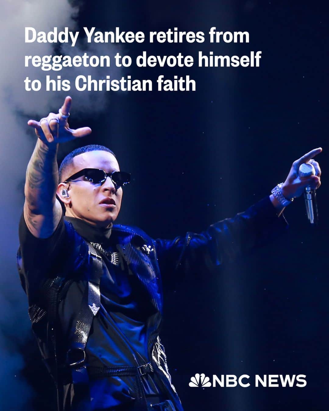 NBC Newsのインスタグラム：「Daddy Yankee is officially retiring from reggaeton to devote his life to his religious faith, the rapper said after ending his farewell tour, La Meta (The Goal), in his homeland Puerto Rico.  The 46-year-old singer made the announcement in a lengthy speech following a larger-than-life performance of his global hit “Gasolina,” a song that marked the beginning of the globalization of reggaeton and catapulted him into mainstream success back in 2004.  He announced he would embark on "a new beginning" as Ramón Ayala, his birth name.  Read more at the link in bio.  📷️ Gladys Vega / @gettyimages」