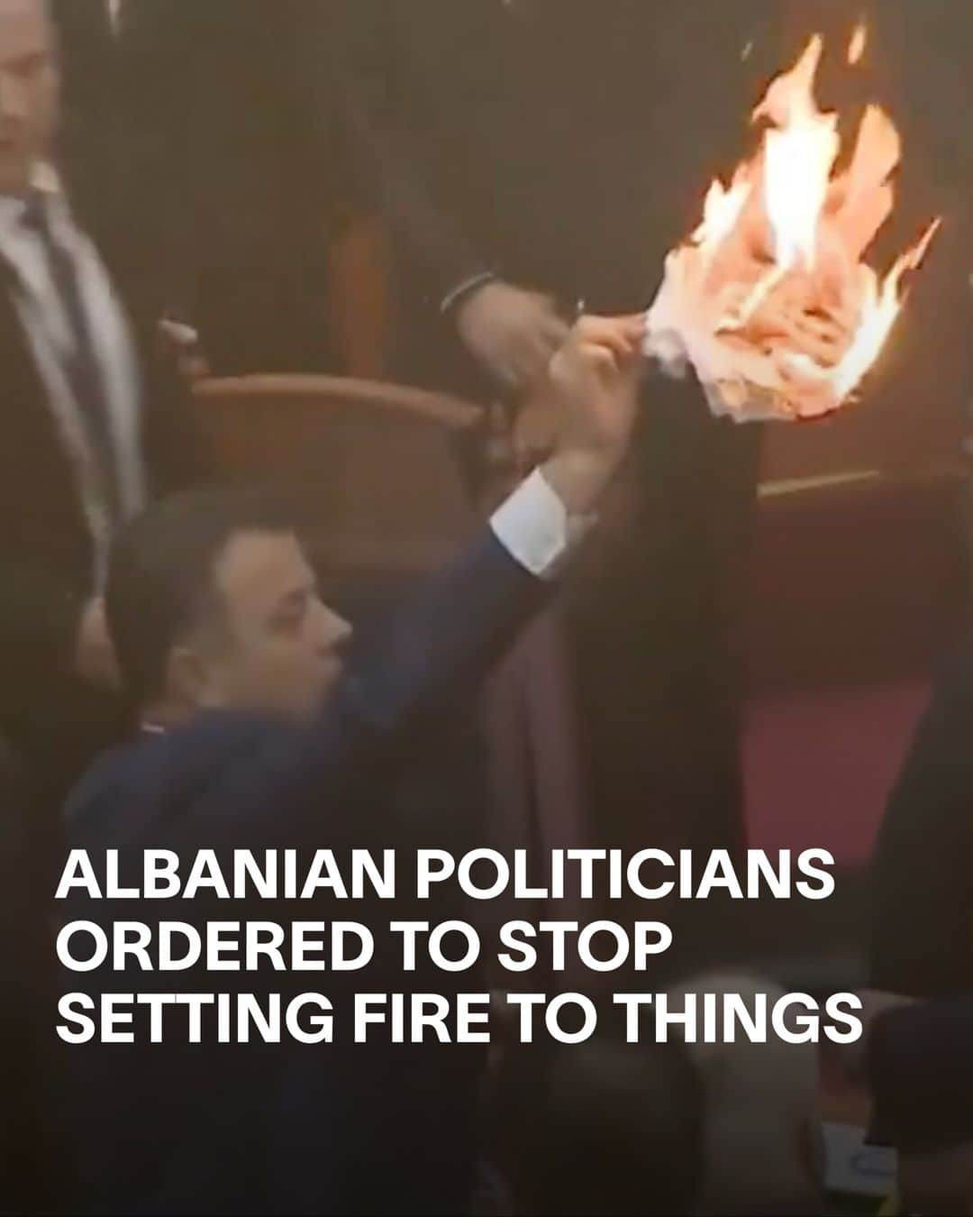 VICEのインスタグラム：「One effective way to sabotage a political debate is to start a fire in the middle of a government building. ⁠ ⁠ Politicians in Albania have clearly cottoned onto this, having spent the past couple of weeks lighting fires and smoke bombs in the country’s parliament, in order to disrupt a string of key debates. ⁠ ⁠ On the 20th of November, Sali Berisha – a former prime minister, and leader of the opposition party – protested his indictment for corruption by starting a small fire in a trash can. His allies then sparked smoke bombs to disrupt a debate about Albania’s 2024 government budget. On Monday, opposition politicians threw lit cigarettes and started another fire in a trash can, in support of Berisha. Those same politicians have now been threatened with legal action for their fire-starting. ⁠ ⁠ All this political pyromania stems from a long-standing battle between the ruling Socialist Party and its bitter rivals in the Democratic Party. Keep reading at the link in bio.」