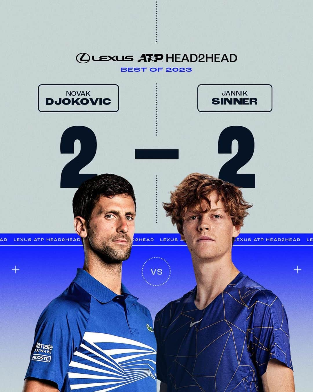 ATP World Tourさんのインスタグラム写真 - (ATP World TourInstagram)「Get ready to savor one of 2023’s most epic rivalries: Novak Djokovic 🆚 Jannik Sinner   @lexus_italia | #LexusATPHead2Head | #Partner」12月6日 3時11分 - atptour