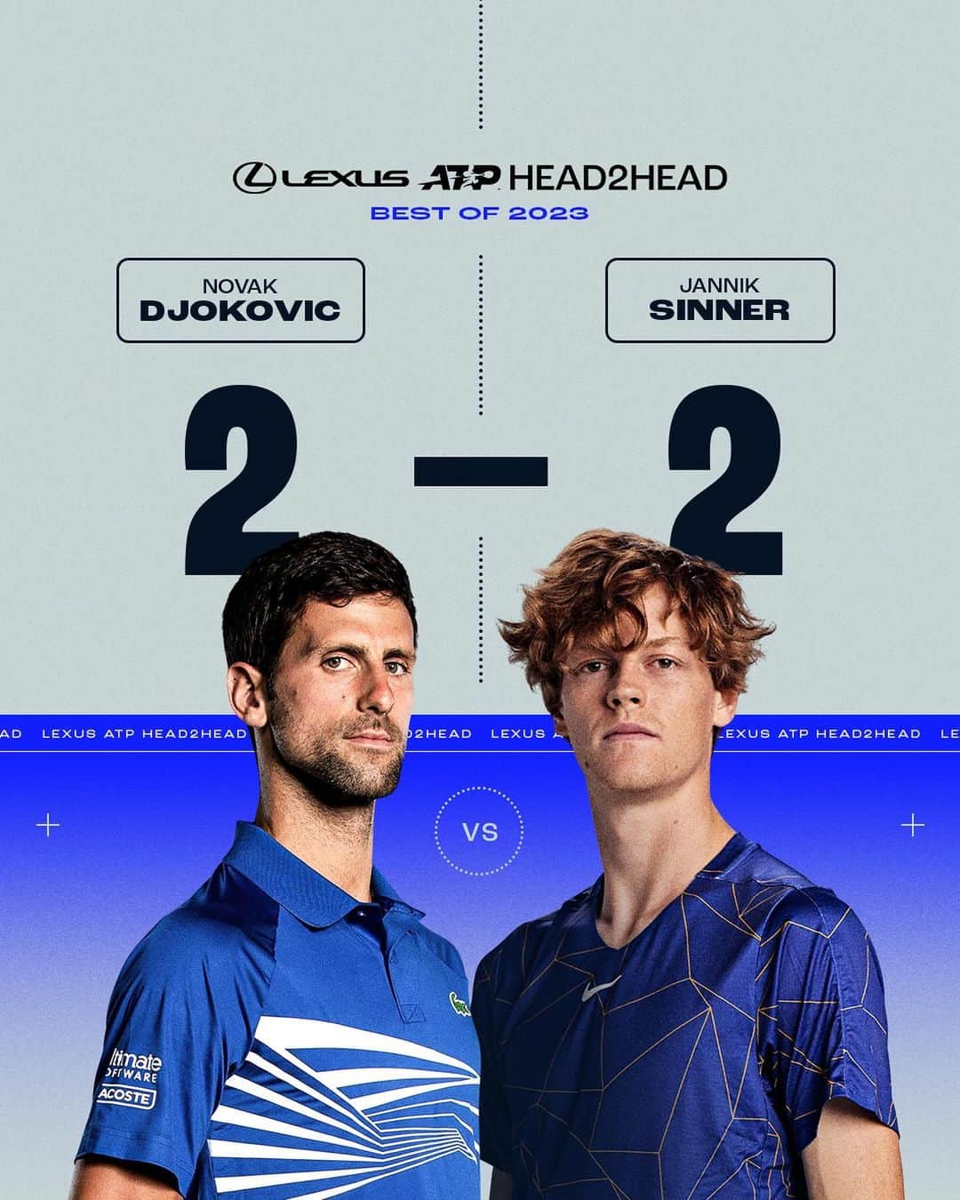 ATP World Tourのインスタグラム：「Get ready to savor one of 2023’s most epic rivalries: Novak Djokovic 🆚 Jannik Sinner   @lexus_italia | #LexusATPHead2Head | #Partner」