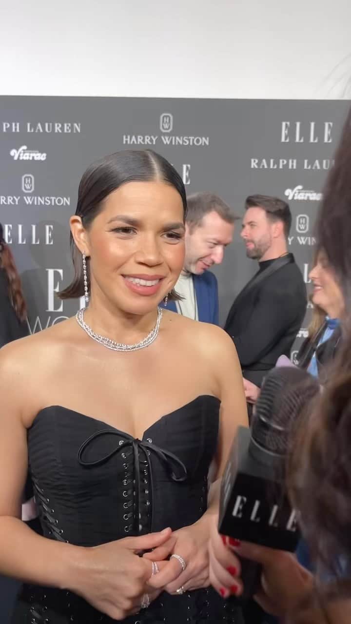 ELLE Magazineのインスタグラム：「Women in Hollywood honoree #AmericaFerrera’s favorite song from the #Barbie soundtrack is…💕 #ELLEWIH @ralphlauren @harrywinston @viaraewines」